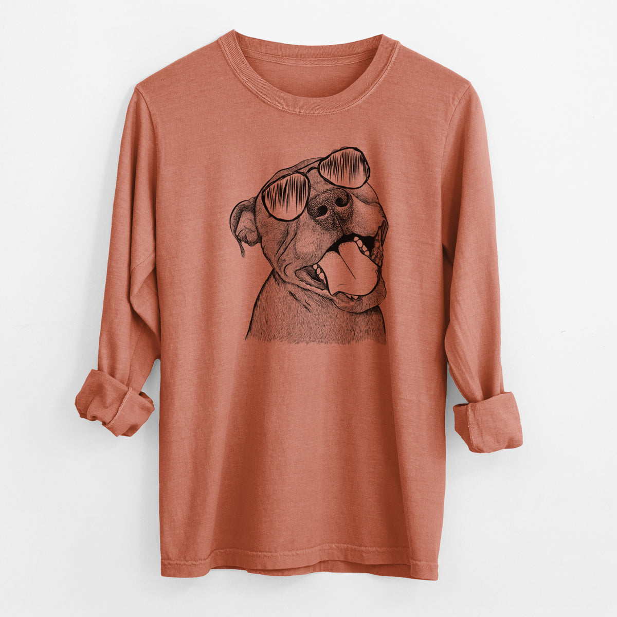 Aviator Eloise the Pitbull Mix - Men's Heavyweight 100% Cotton Long Sleeve