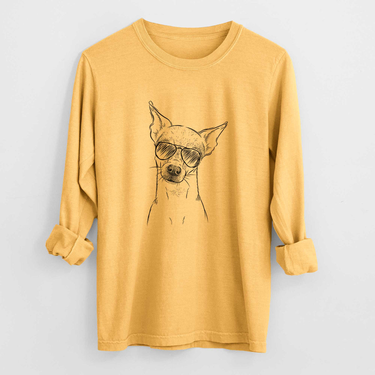 Aviator Emee the Chihuahua - Men's Heavyweight 100% Cotton Long Sleeve