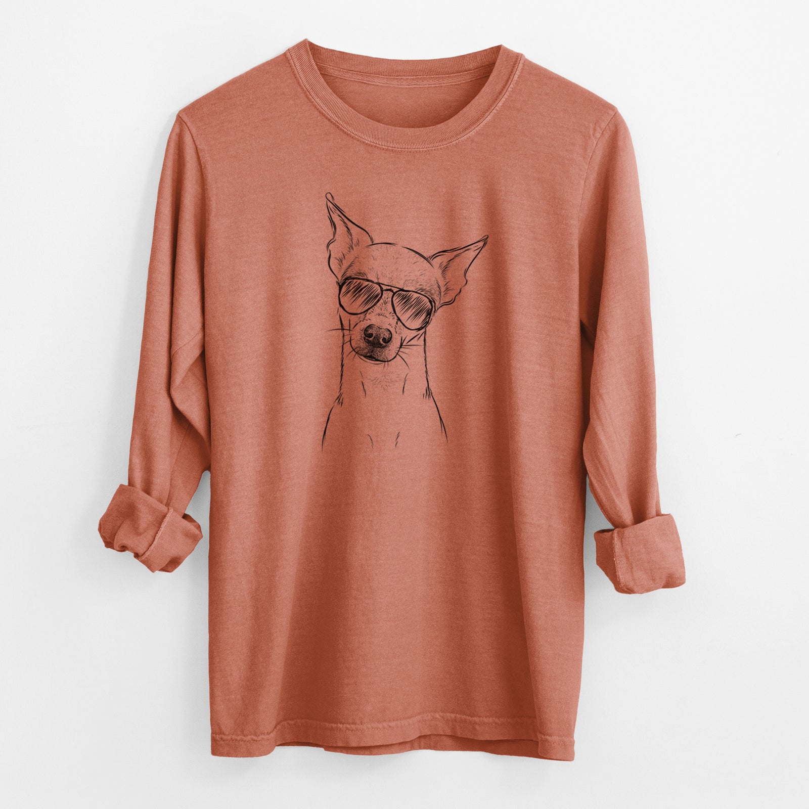 Aviator Emee the Chihuahua - Men's Heavyweight 100% Cotton Long Sleeve