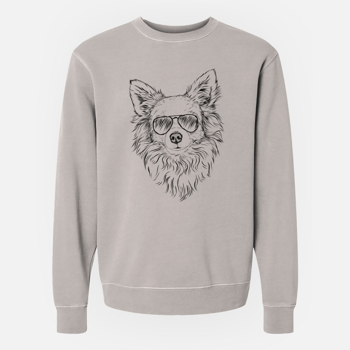 Aviator Emma the Longhaired Chihuahua - Unisex Pigment Dyed Crew Sweatshirt