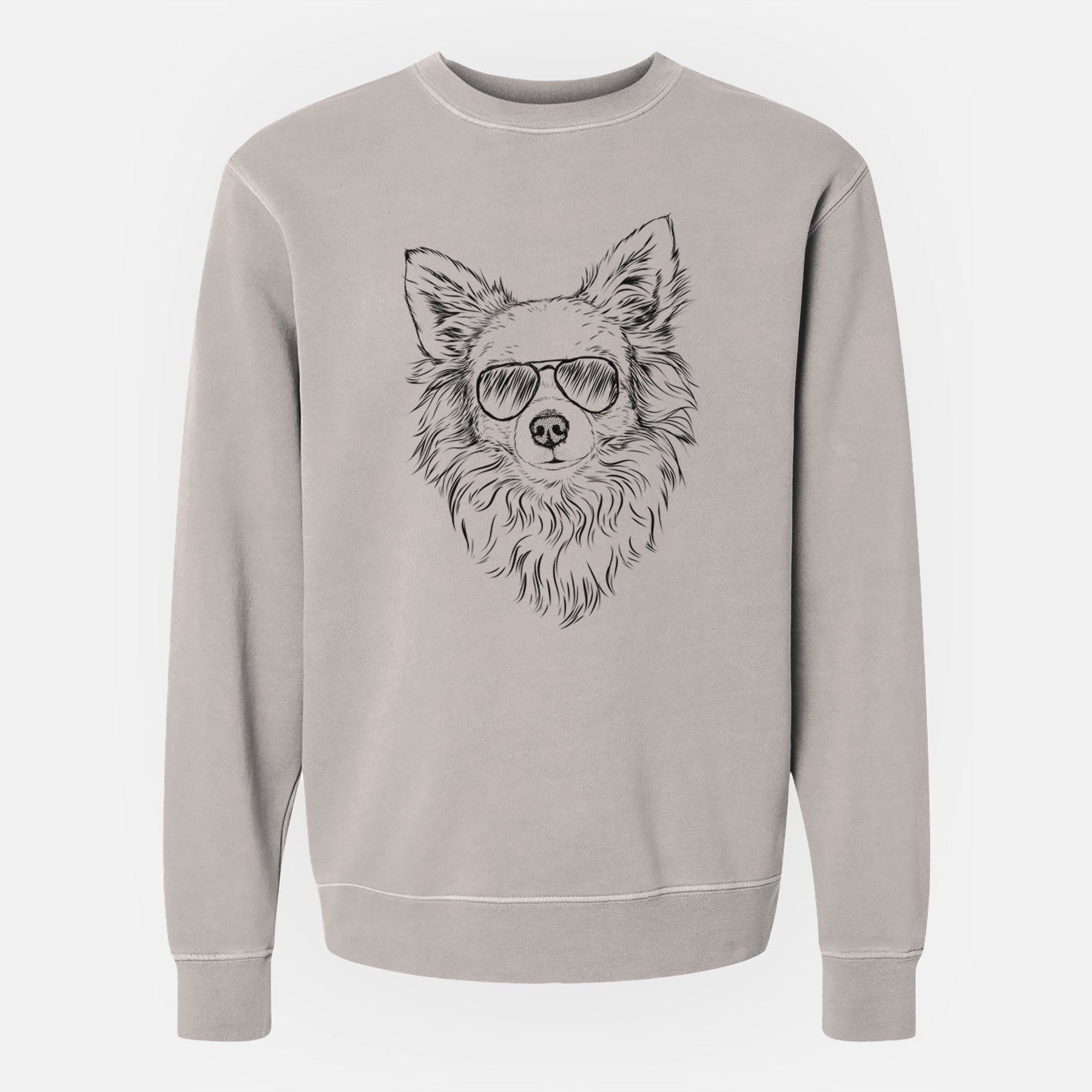 Aviator Emma the Longhaired Chihuahua - Unisex Pigment Dyed Crew Sweatshirt