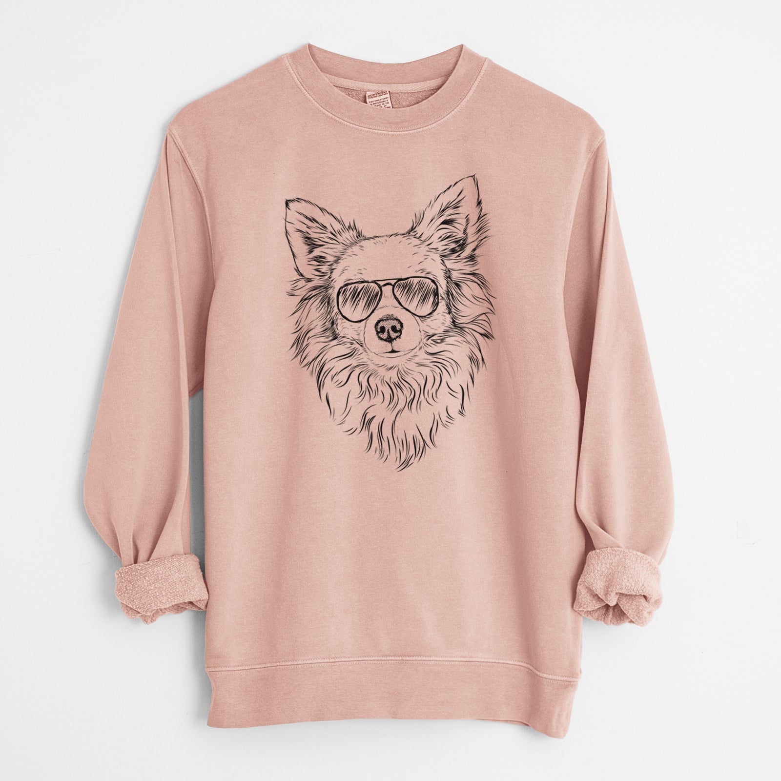 Aviator Emma the Longhaired Chihuahua - Unisex Pigment Dyed Crew Sweatshirt