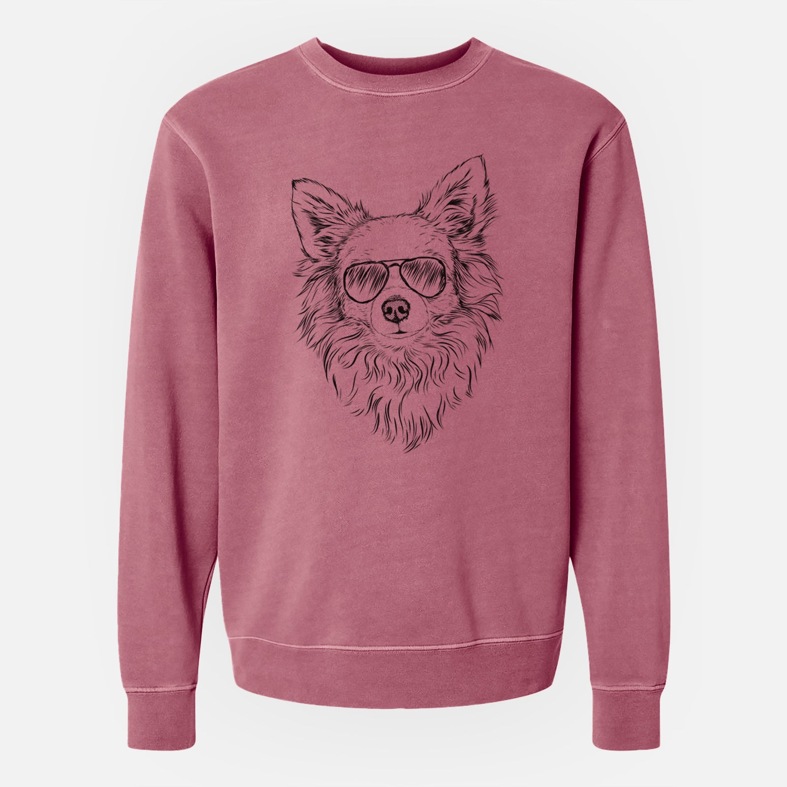 Aviator Emma the Longhaired Chihuahua - Unisex Pigment Dyed Crew Sweatshirt