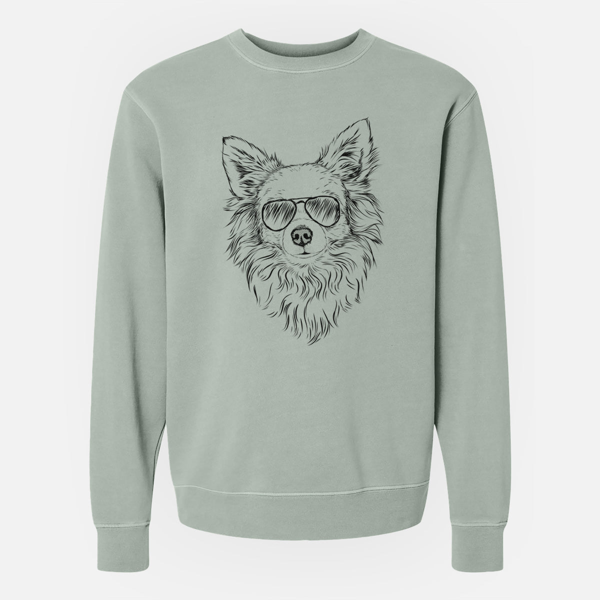 Aviator Emma the Longhaired Chihuahua - Unisex Pigment Dyed Crew Sweatshirt