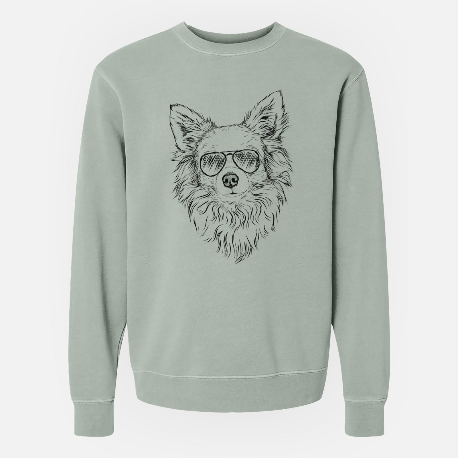 Aviator Emma the Longhaired Chihuahua - Unisex Pigment Dyed Crew Sweatshirt