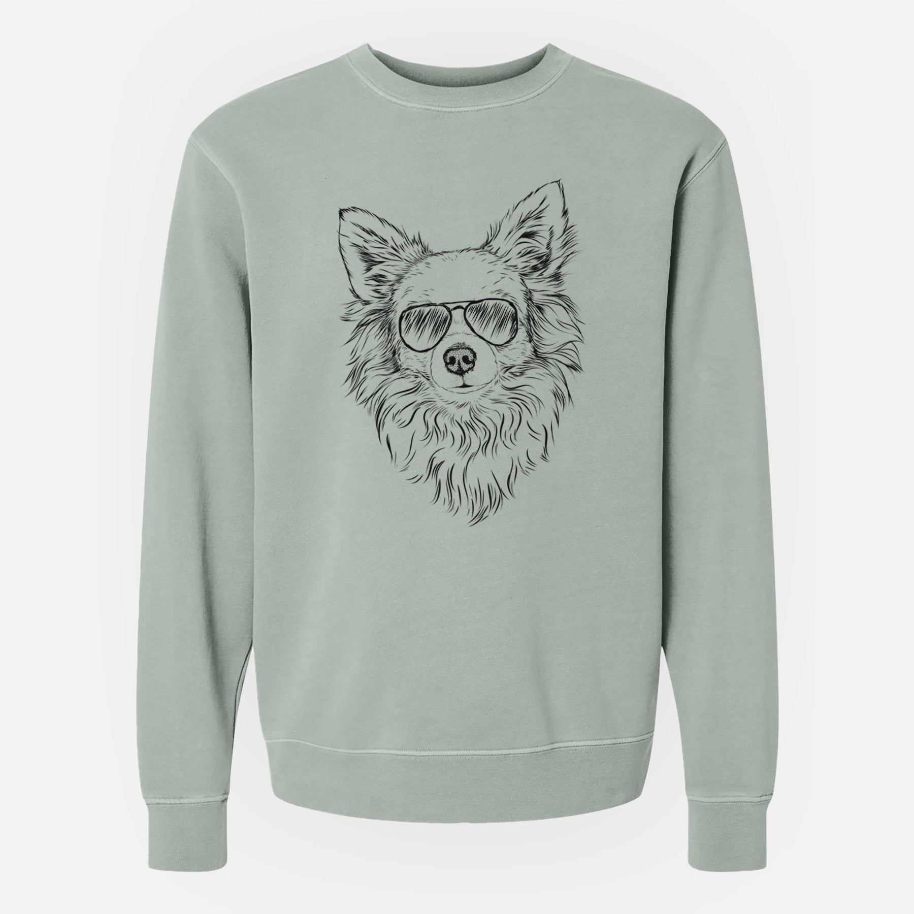 Aviator Emma the Longhaired Chihuahua - Unisex Pigment Dyed Crew Sweatshirt