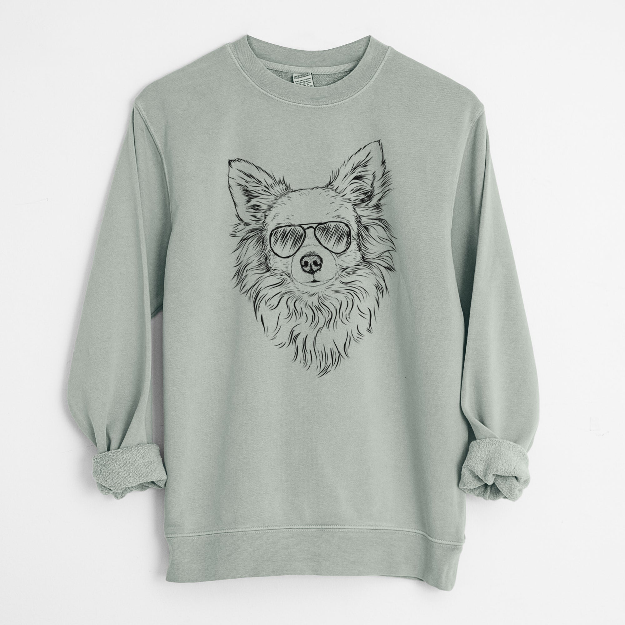 Aviator Emma the Longhaired Chihuahua - Unisex Pigment Dyed Crew Sweatshirt