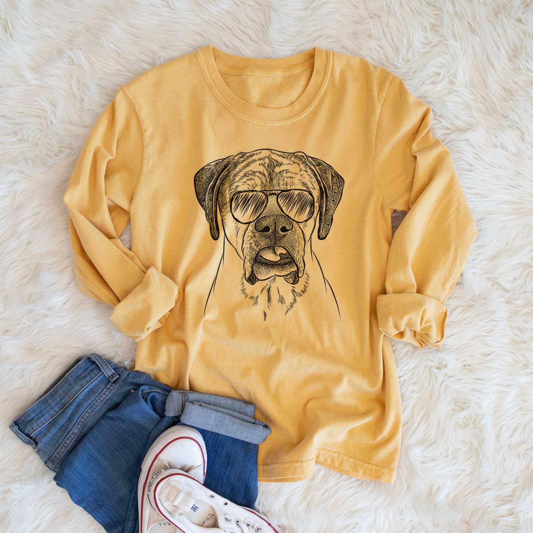 Aviator Emma the English Mastiff - Men's Heavyweight 100% Cotton Long Sleeve