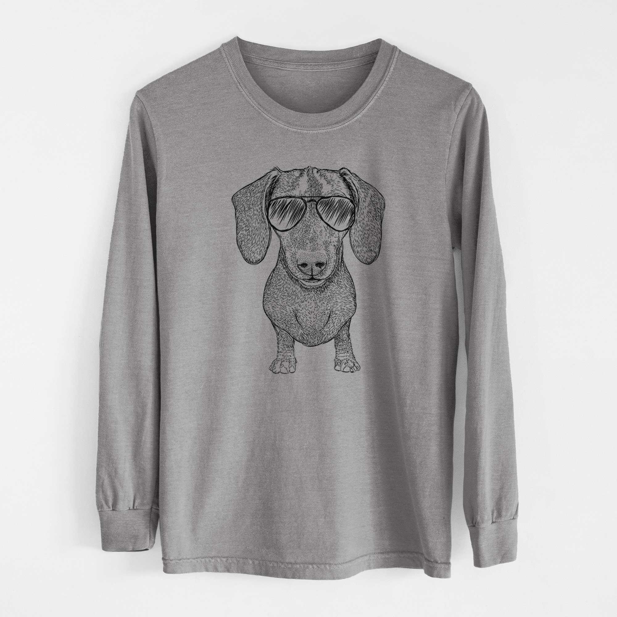 Aviator Ernie the Mini Dachshund - Men's Heavyweight 100% Cotton Long Sleeve