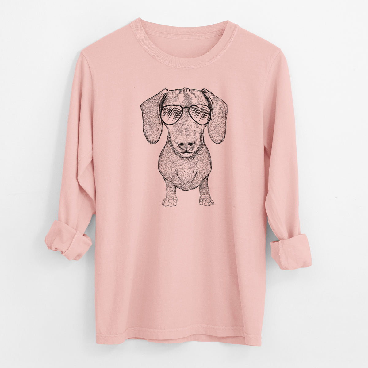 Aviator Ernie the Mini Dachshund - Men's Heavyweight 100% Cotton Long Sleeve