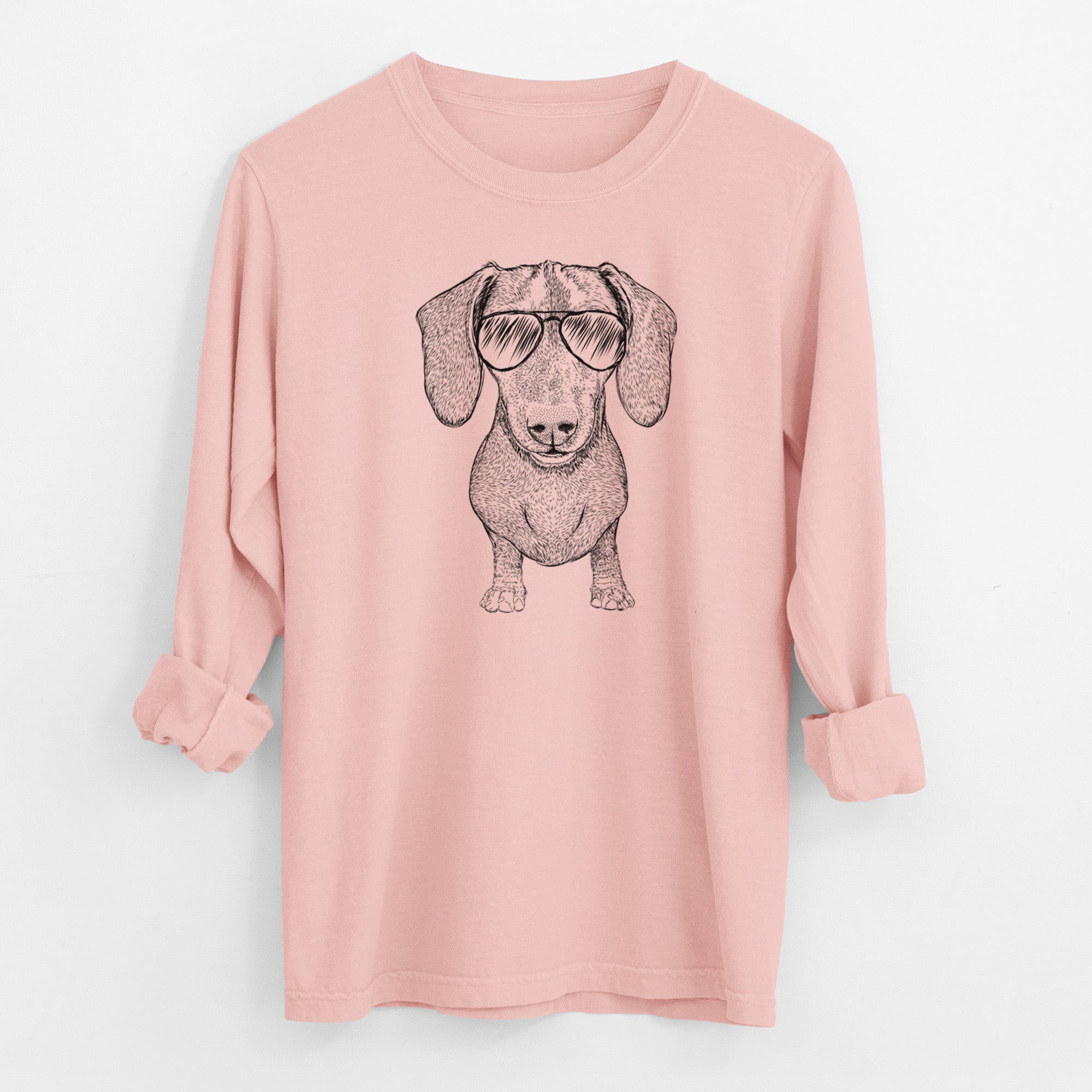 Aviator Ernie the Mini Dachshund - Men's Heavyweight 100% Cotton Long Sleeve