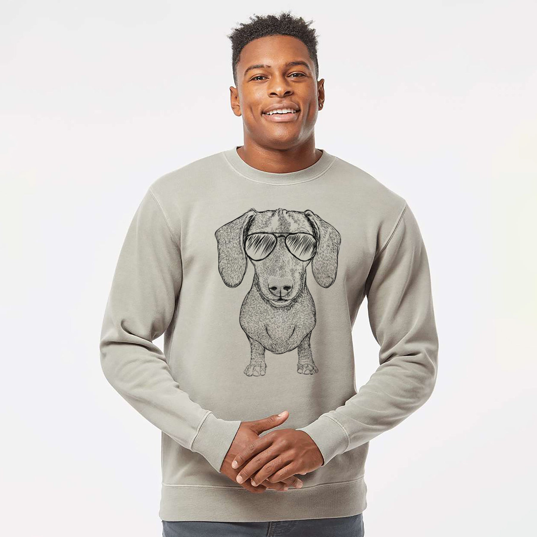 Aviator Ernie the Mini Dachshund - Unisex Pigment Dyed Crew Sweatshirt