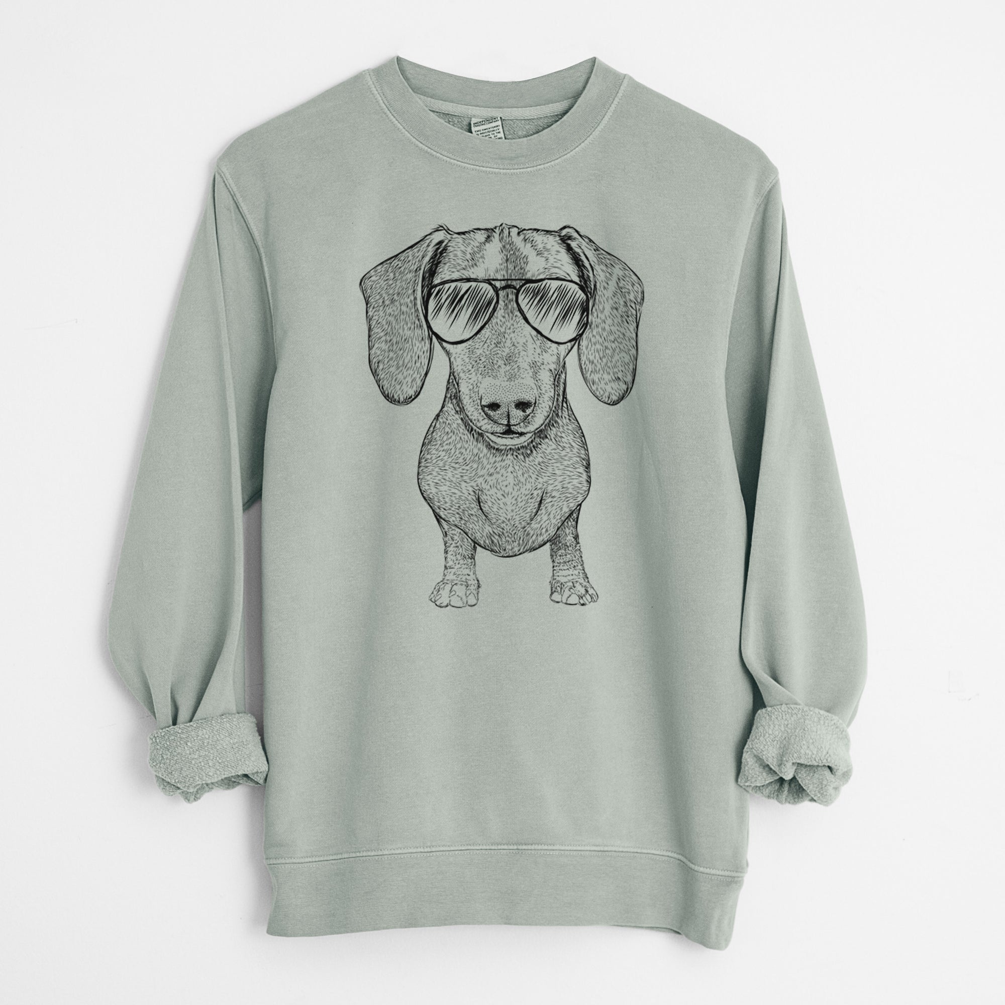 Aviator Ernie the Mini Dachshund - Unisex Pigment Dyed Crew Sweatshirt