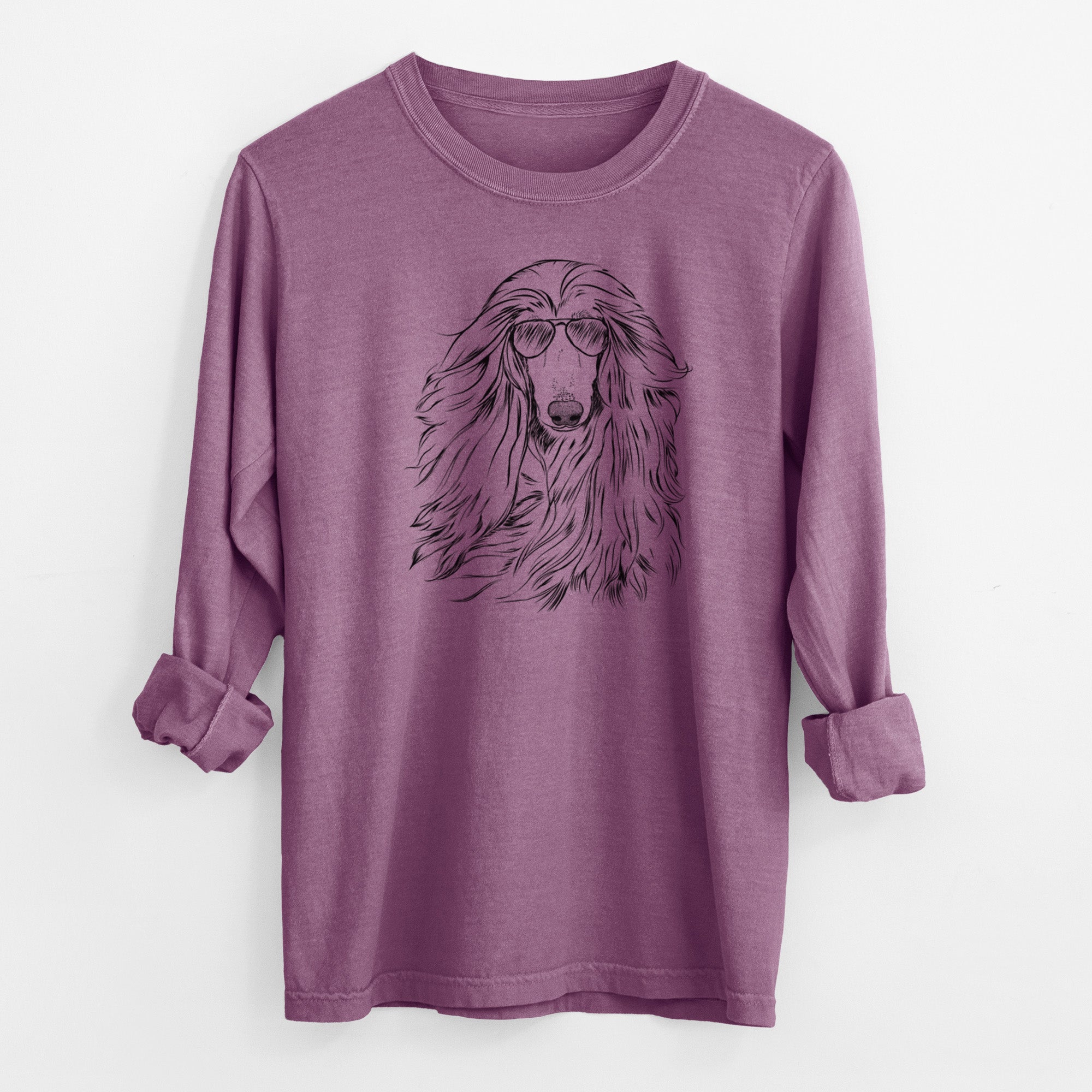 Aviator Fabio the Afghan Hound - Men's Heavyweight 100% Cotton Long Sleeve