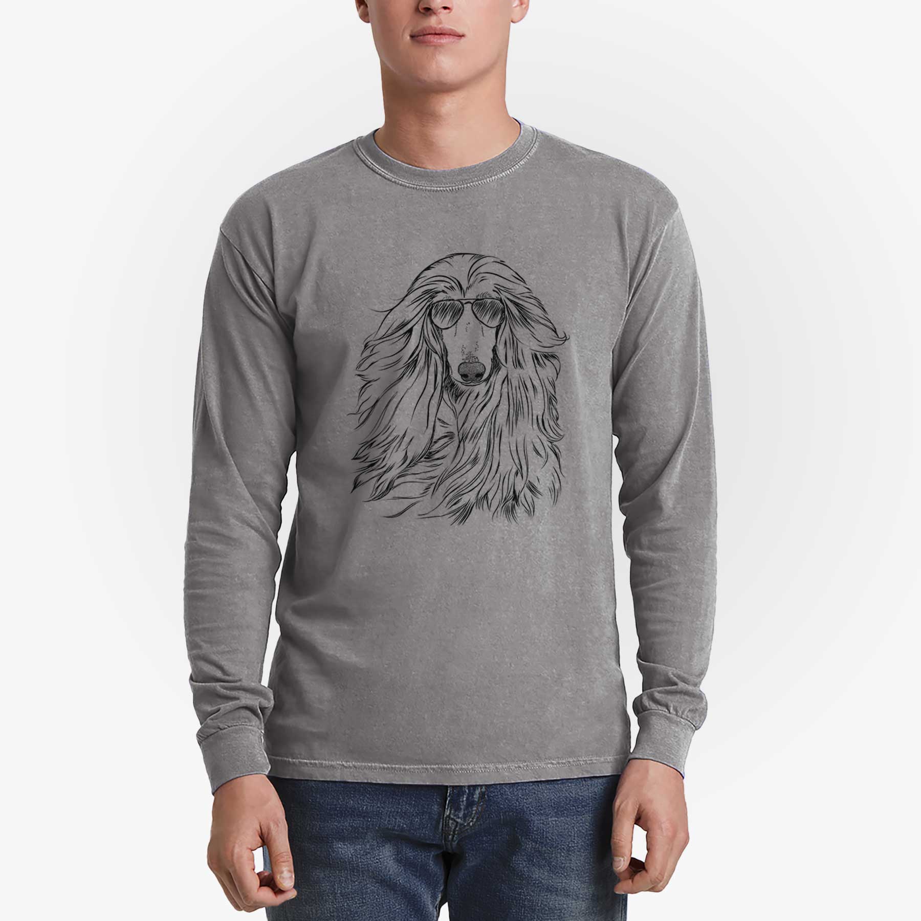 Aviator Fabio the Afghan Hound - Men's Heavyweight 100% Cotton Long Sleeve