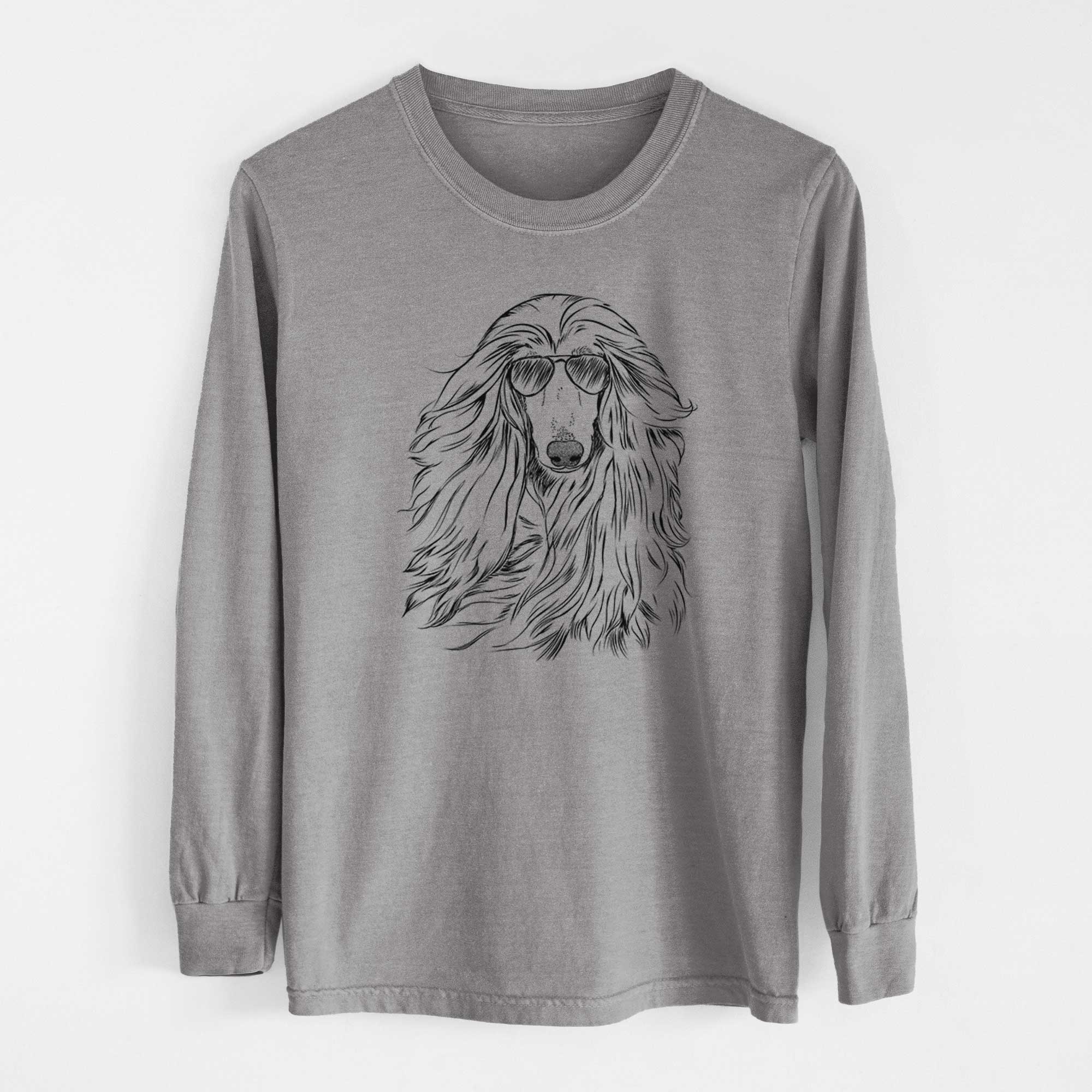 Aviator Fabio the Afghan Hound - Men's Heavyweight 100% Cotton Long Sleeve