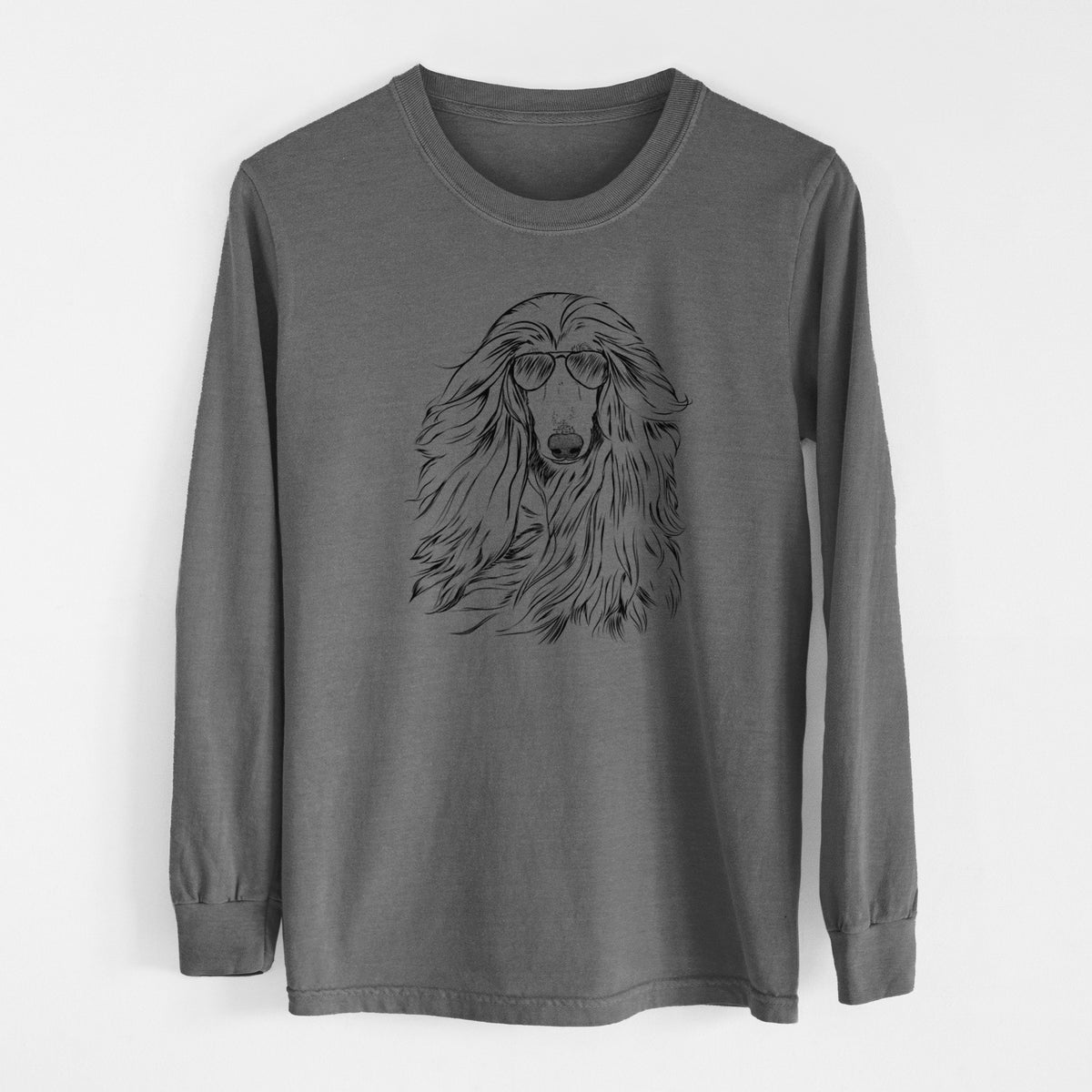 Aviator Fabio the Afghan Hound - Men&#39;s Heavyweight 100% Cotton Long Sleeve