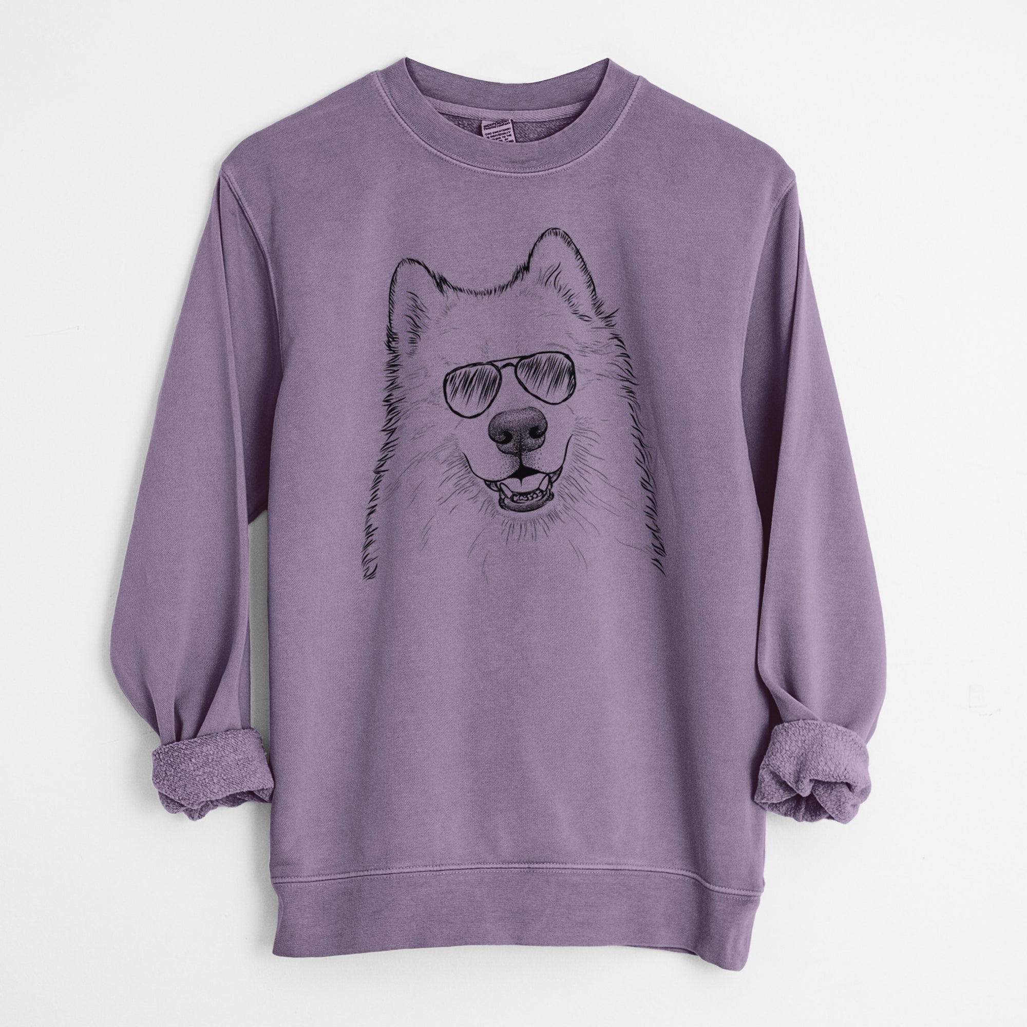 Aviator Foster the Samoyed - Unisex Pigment Dyed Crew Sweatshirt