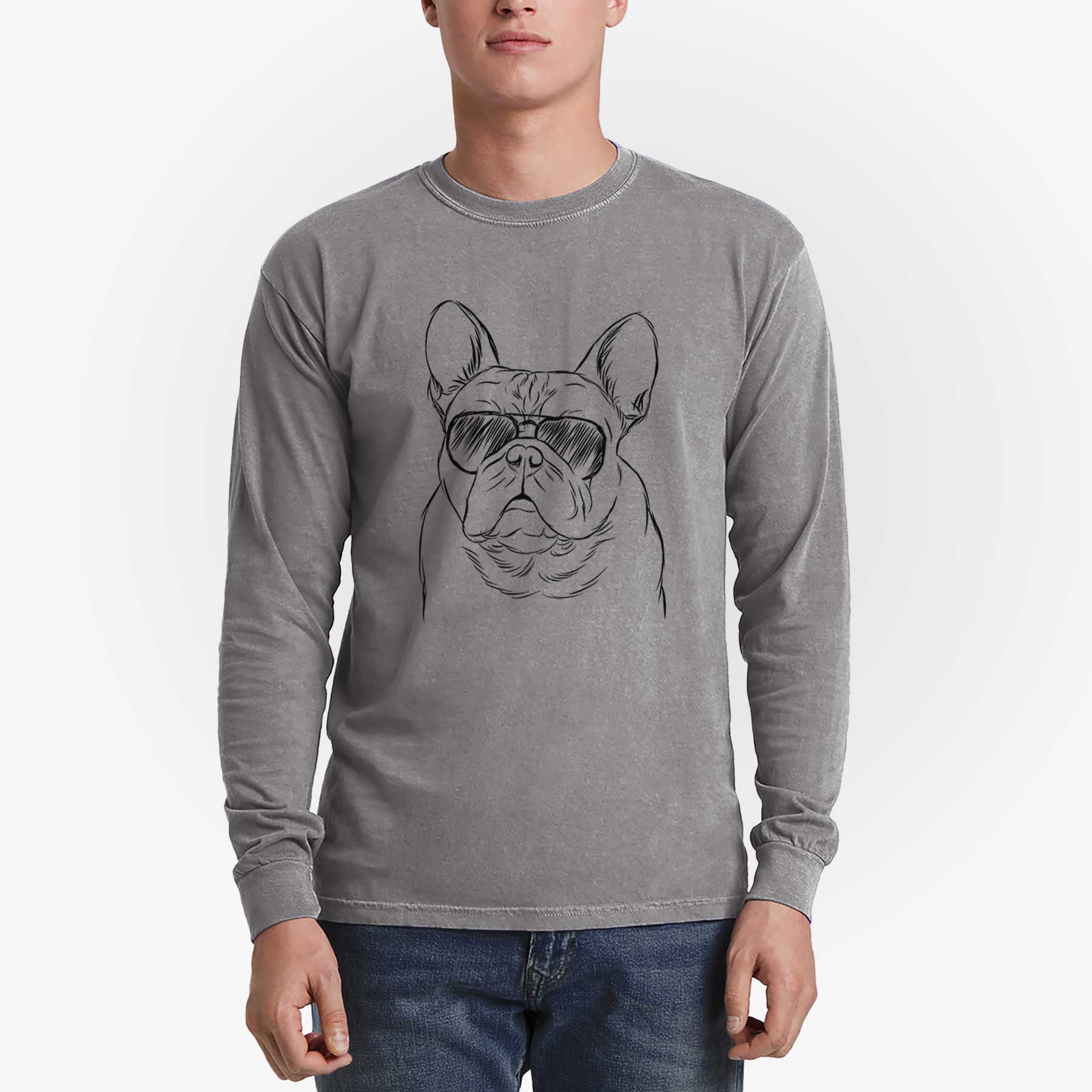 Aviator Fudge the French Bulldog - Men's Heavyweight 100% Cotton Long Sleeve