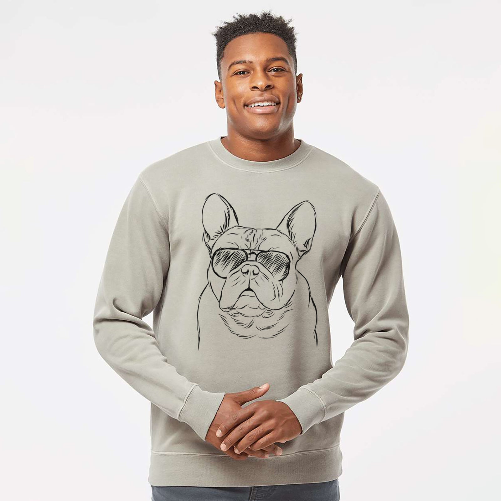 Aviator Fudge the French Bulldog - Unisex Pigment Dyed Crew Sweatshirt