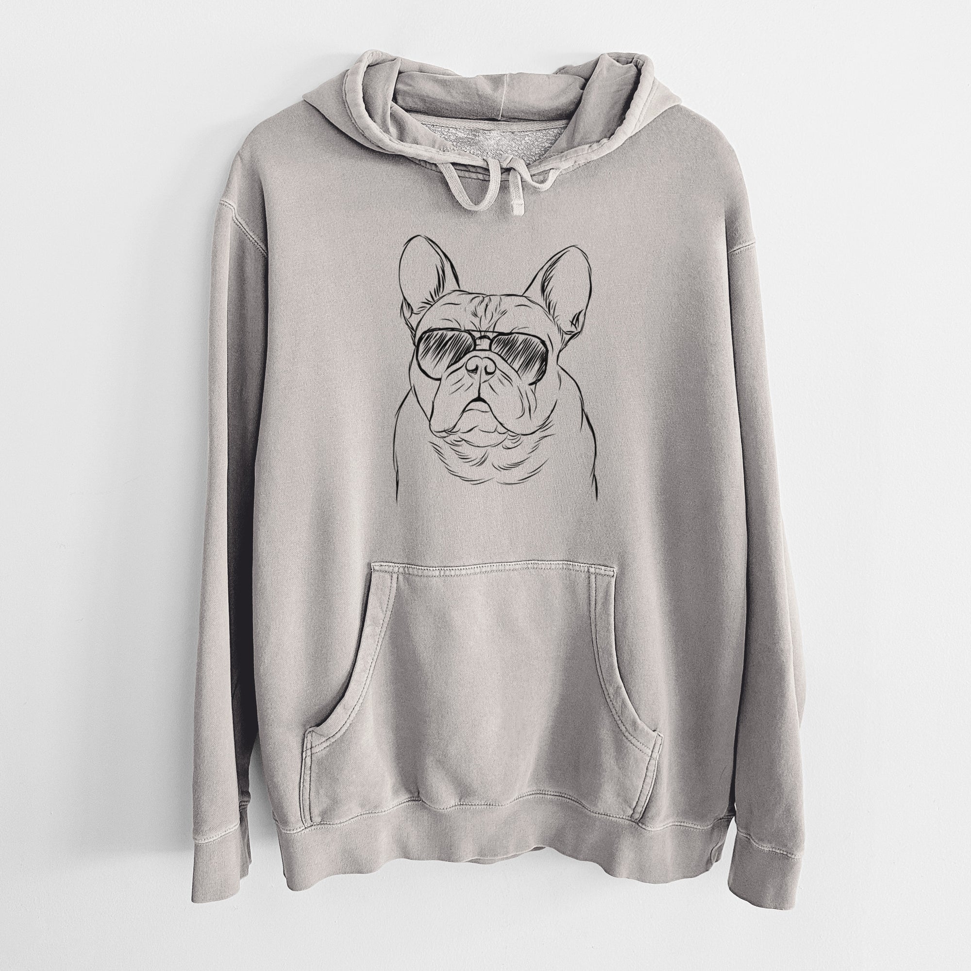 Aviator Fudge the French Bulldog - Unisex Pigment Dyed Hoodie