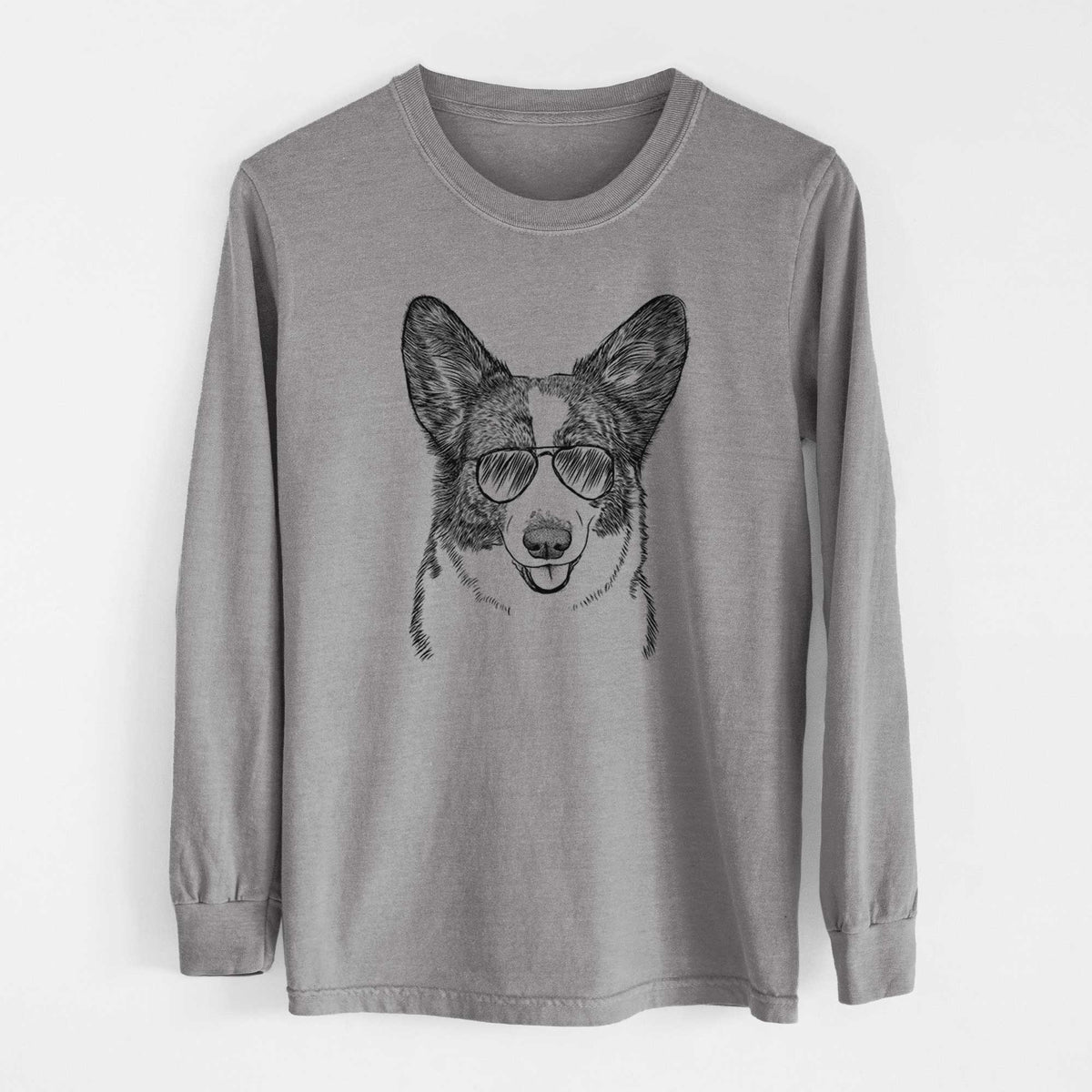 Aviator Gabby the Cardigan Welsh Corgi - Men's Heavyweight 100% Cotton Long Sleeve