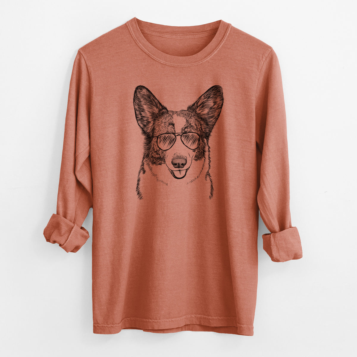 Aviator Gabby the Cardigan Welsh Corgi - Men's Heavyweight 100% Cotton Long Sleeve
