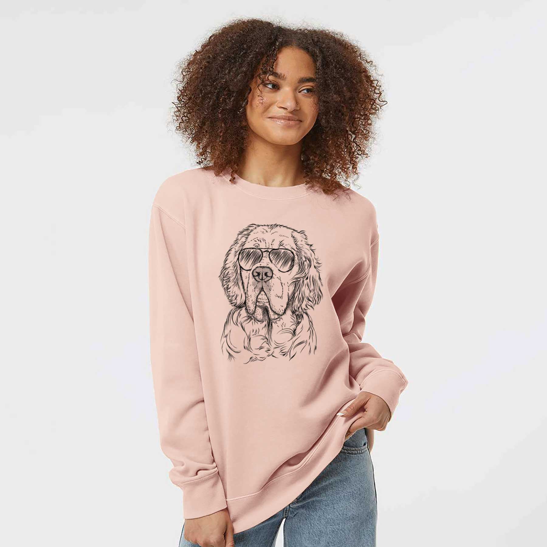 Aviator Gary the Clumber Spaniel - Unisex Pigment Dyed Crew Sweatshirt