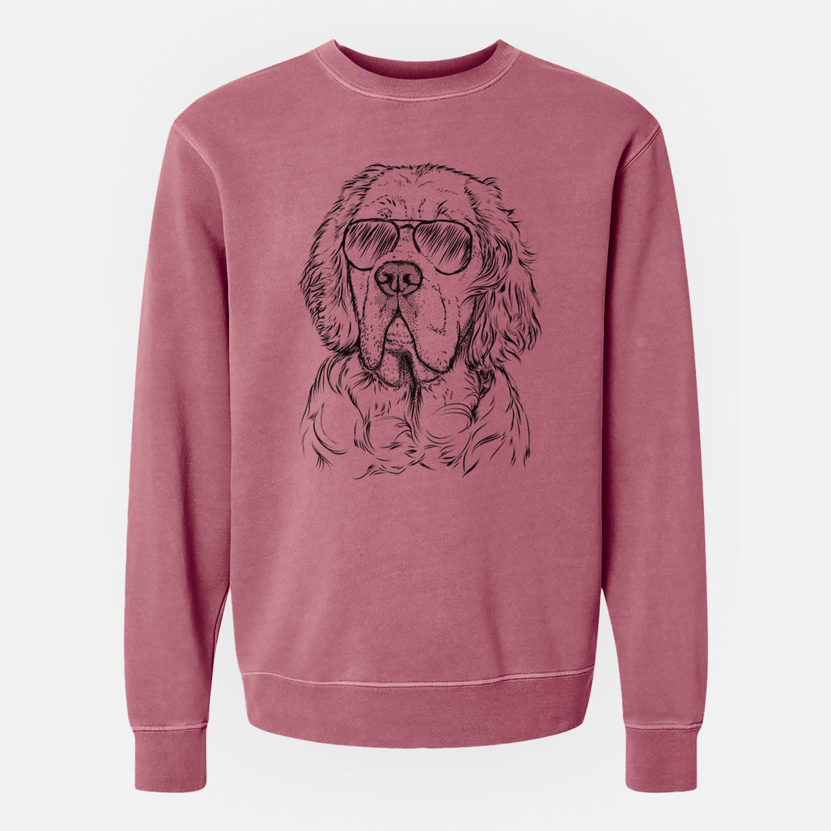 Aviator Gary the Clumber Spaniel - Unisex Pigment Dyed Crew Sweatshirt