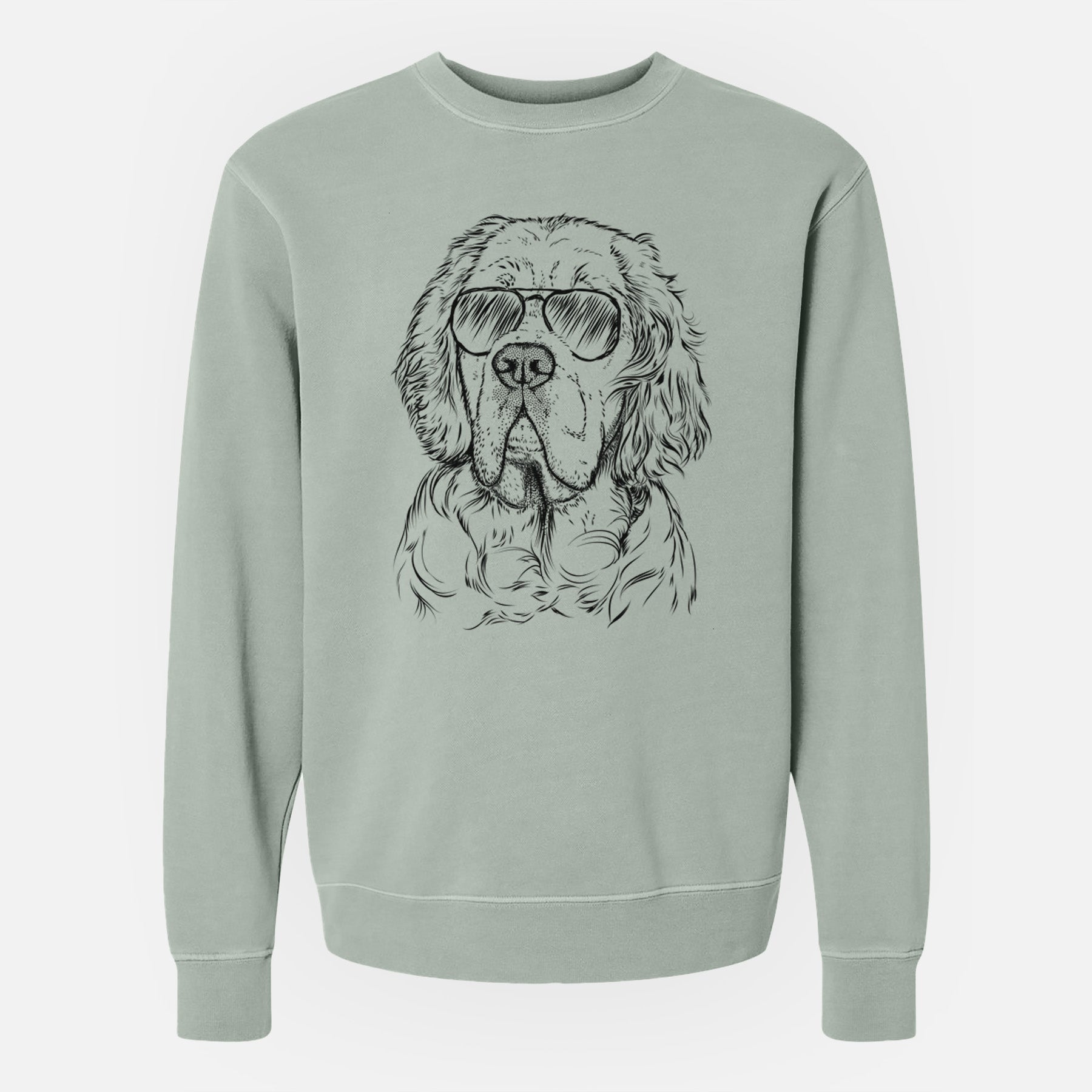 Aviator Gary the Clumber Spaniel - Unisex Pigment Dyed Crew Sweatshirt