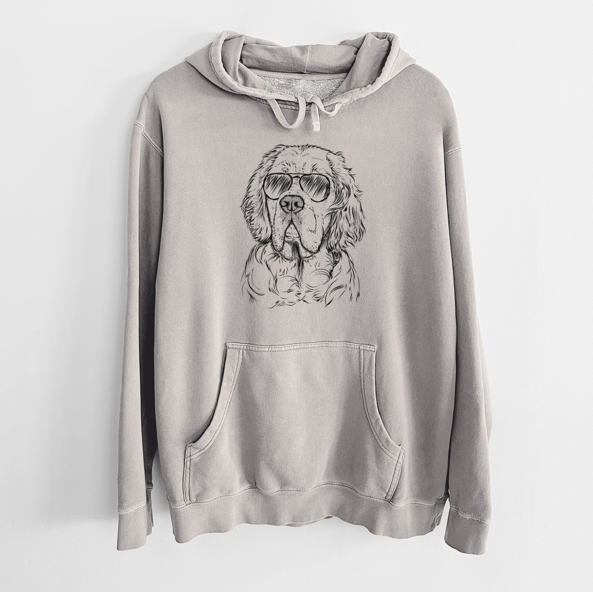 Aviator Gary the Clumber Spaniel - Unisex Pigment Dyed Hoodie