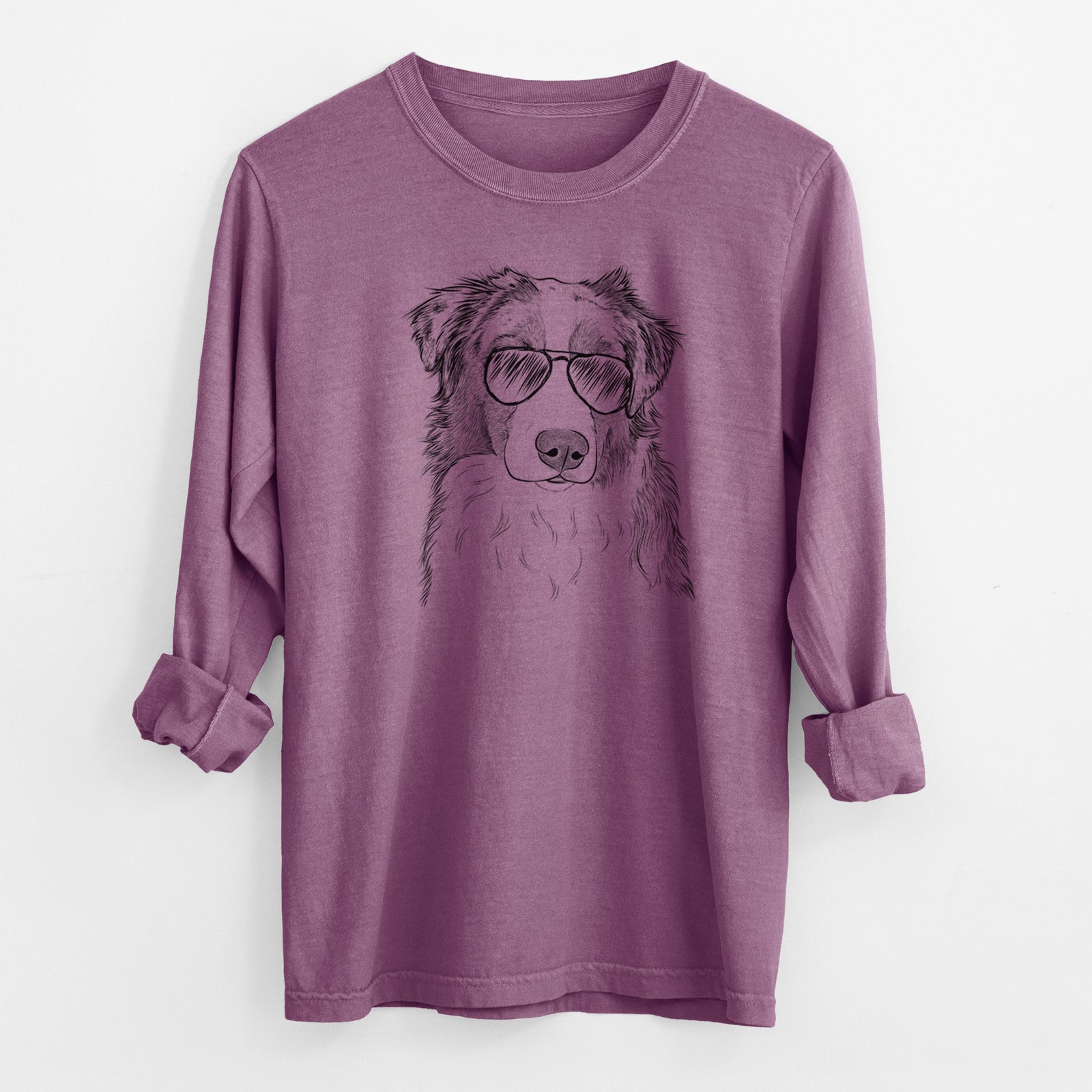 Aviator Ginger the Australian Shepherd - Men's Heavyweight 100% Cotton Long Sleeve