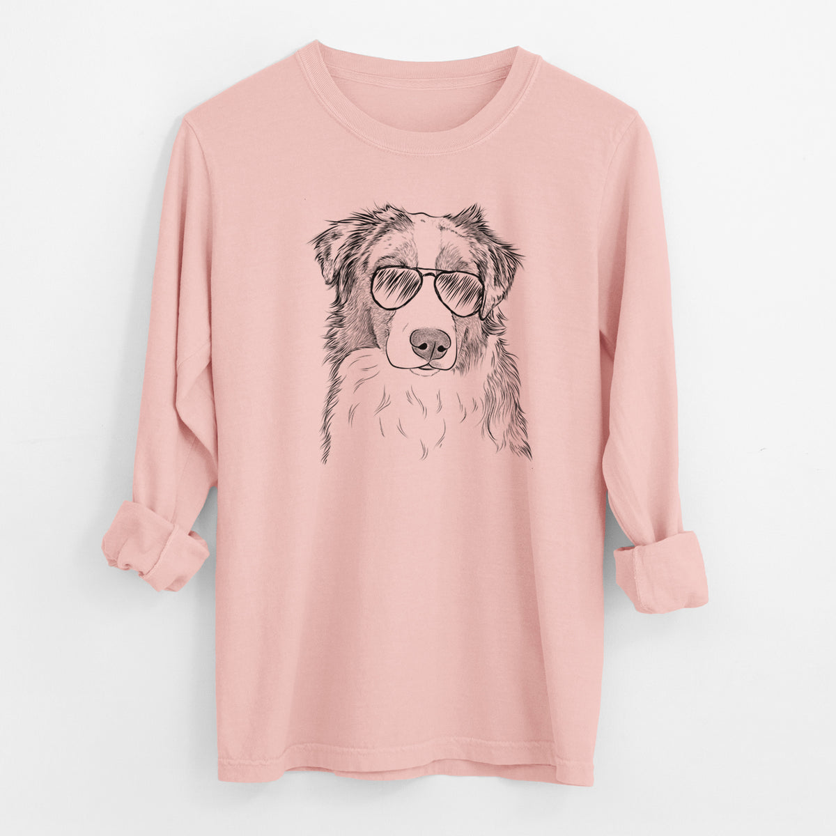Aviator Ginger the Australian Shepherd - Men's Heavyweight 100% Cotton Long Sleeve