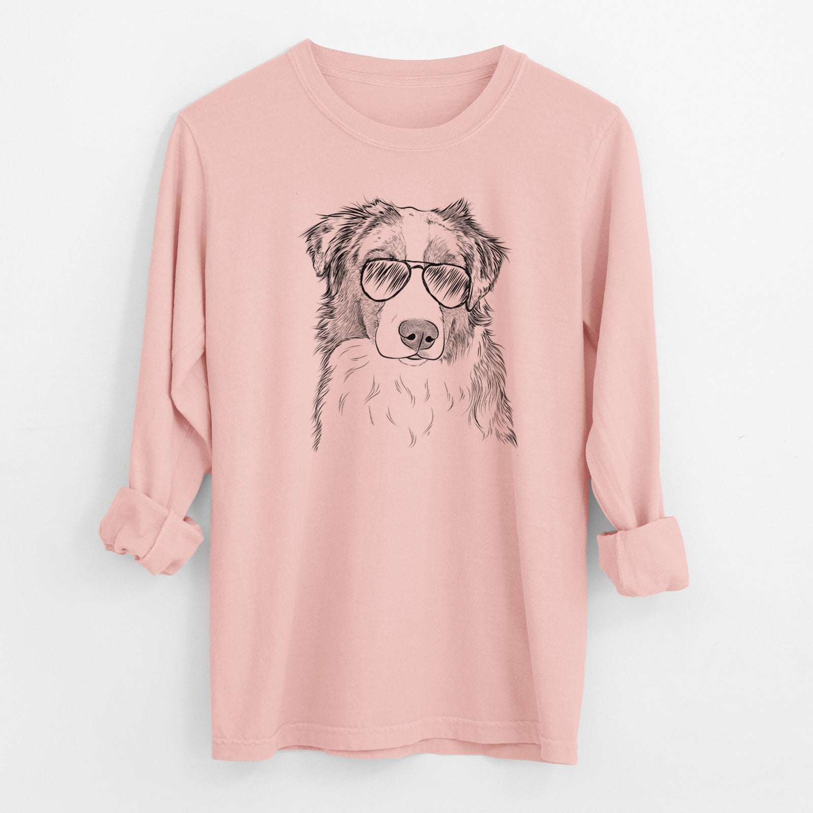 Aviator Ginger the Australian Shepherd - Men's Heavyweight 100% Cotton Long Sleeve