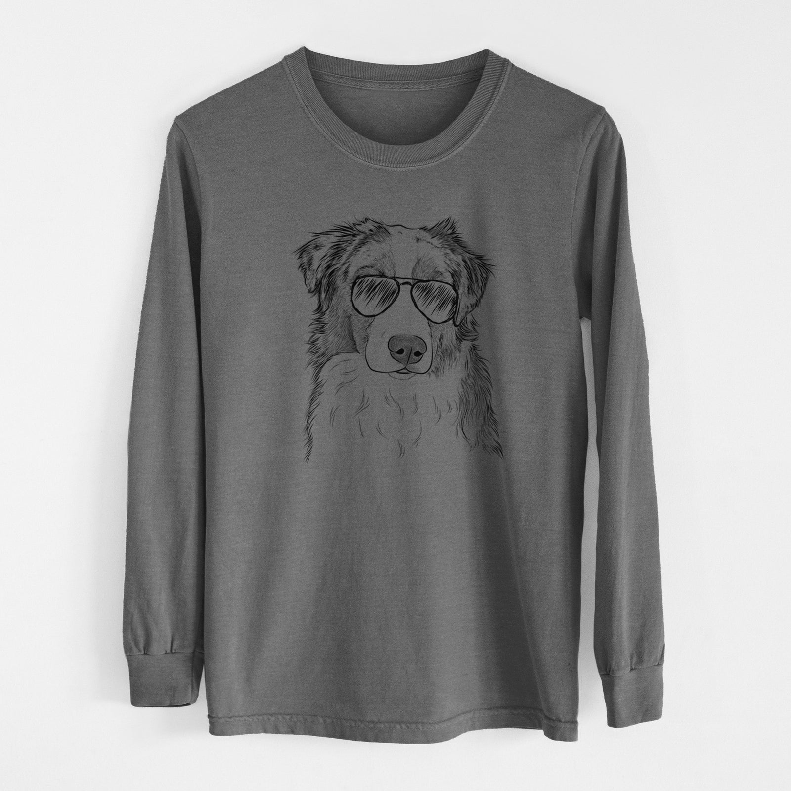 Aviator Ginger the Australian Shepherd - Men's Heavyweight 100% Cotton Long Sleeve