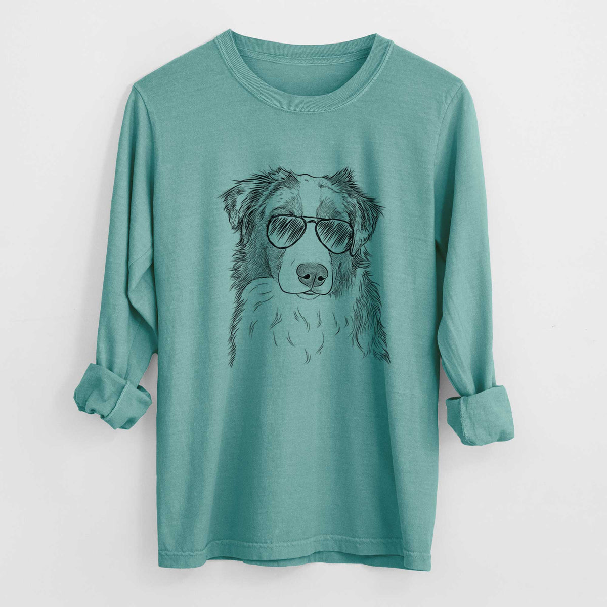 Aviator Ginger the Australian Shepherd - Men's Heavyweight 100% Cotton Long Sleeve