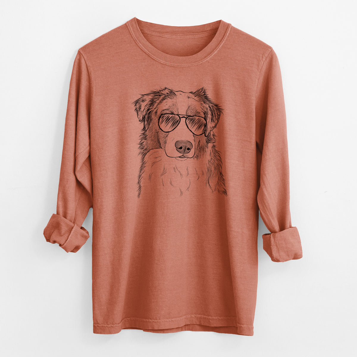 Aviator Ginger the Australian Shepherd - Men's Heavyweight 100% Cotton Long Sleeve