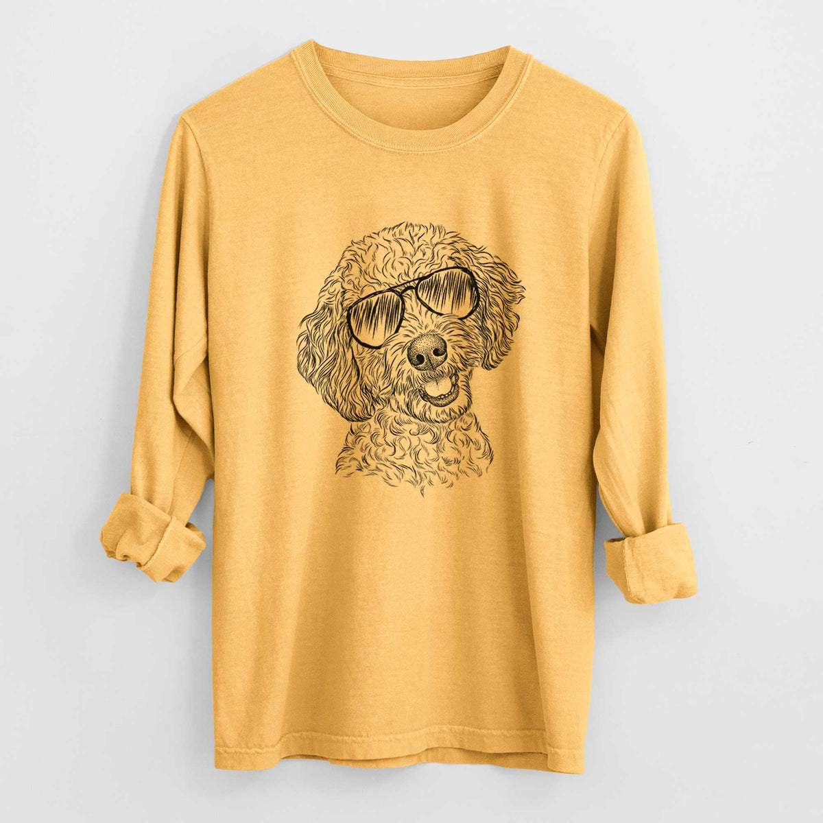 Aviator Gizmo the Goldendoodle - Men's Heavyweight 100% Cotton Long Sleeve