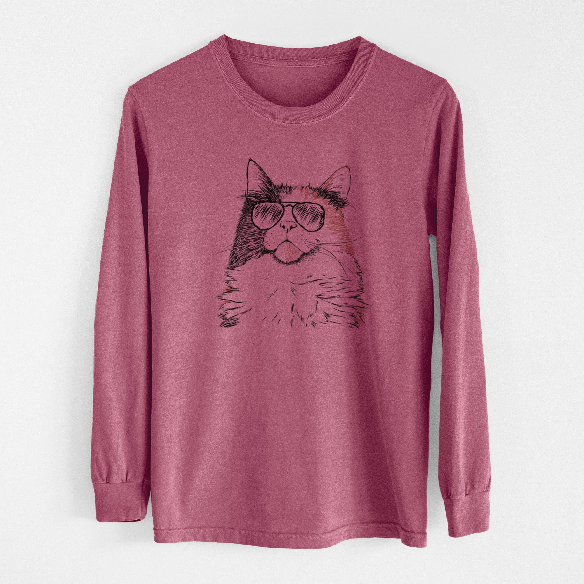 Aviator Greta the Calico Cat - Men's Heavyweight 100% Cotton Long Sleeve