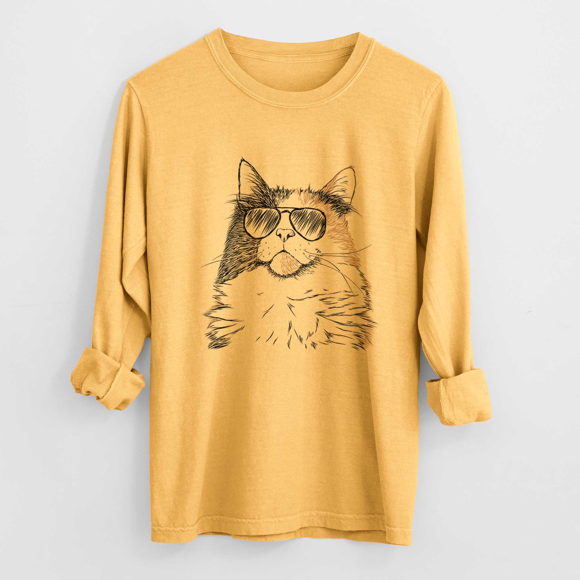 Aviator Greta the Calico Cat - Men's Heavyweight 100% Cotton Long Sleeve