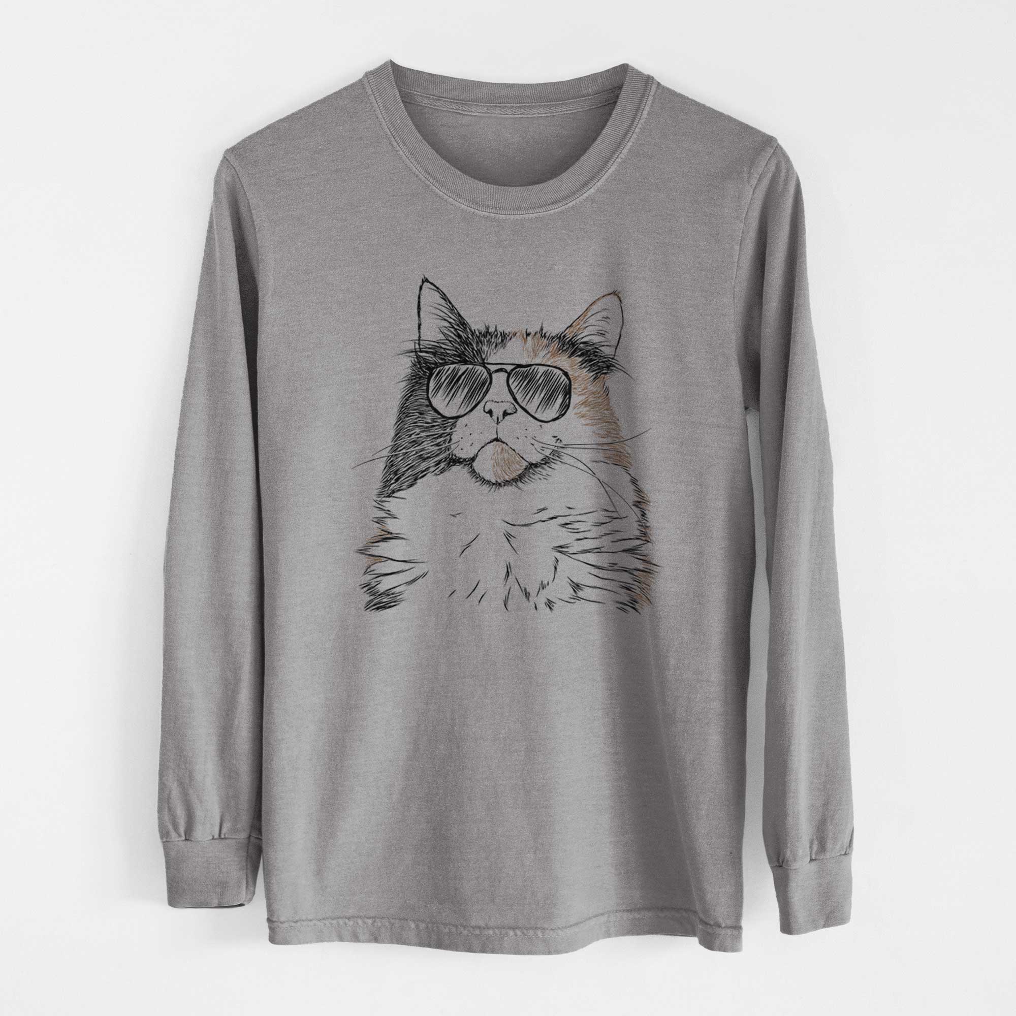 Aviator Greta the Calico Cat - Men's Heavyweight 100% Cotton Long Sleeve