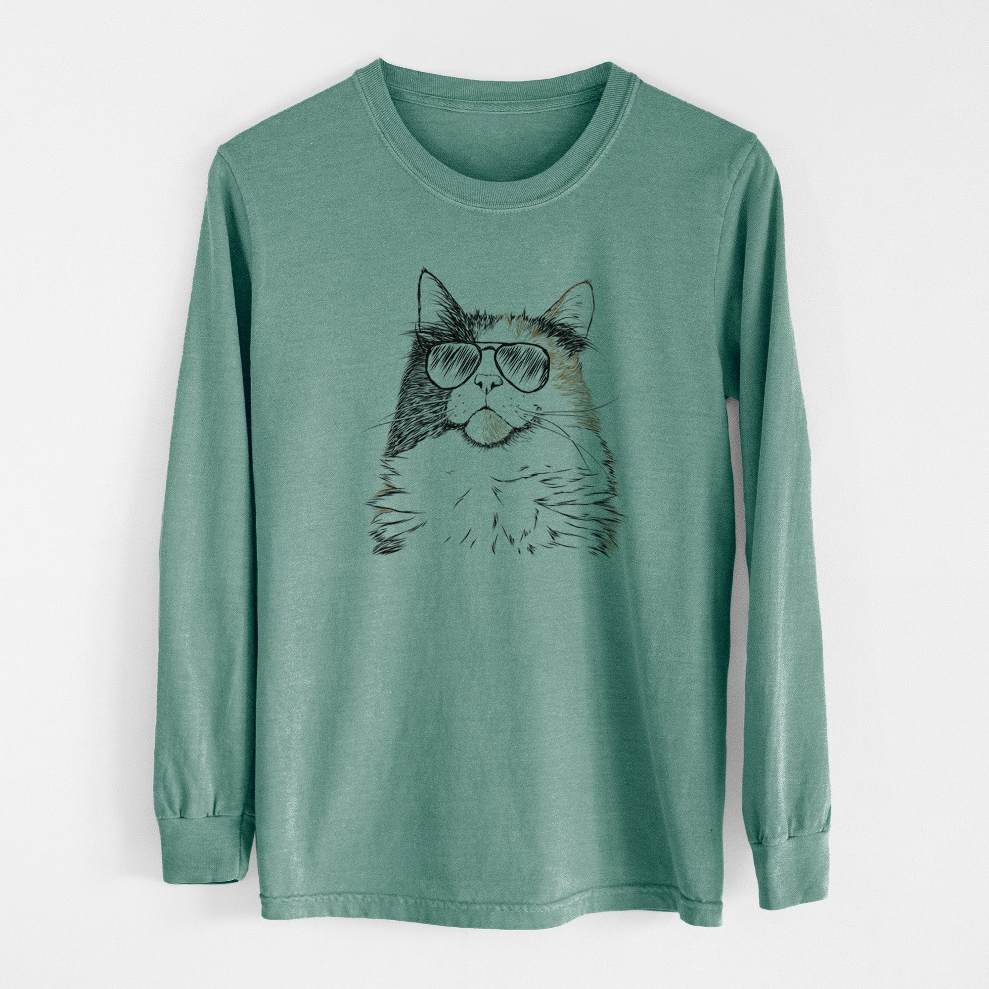 Aviator Greta the Calico Cat - Men's Heavyweight 100% Cotton Long Sleeve