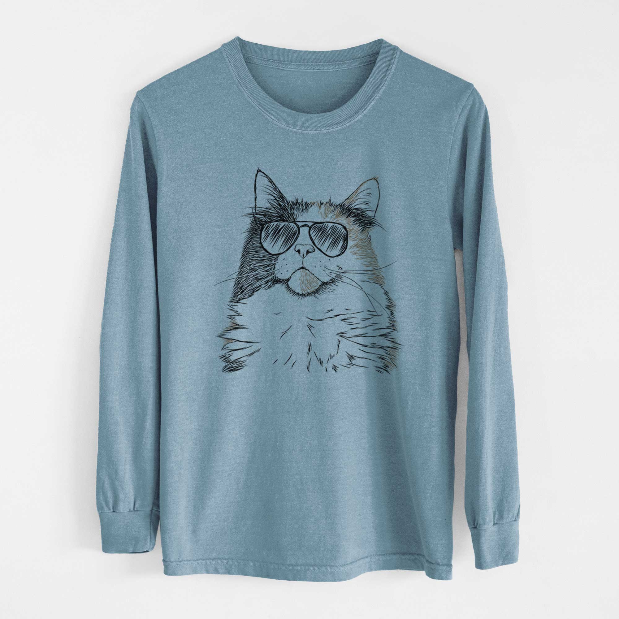 Aviator Greta the Calico Cat - Men's Heavyweight 100% Cotton Long Sleeve