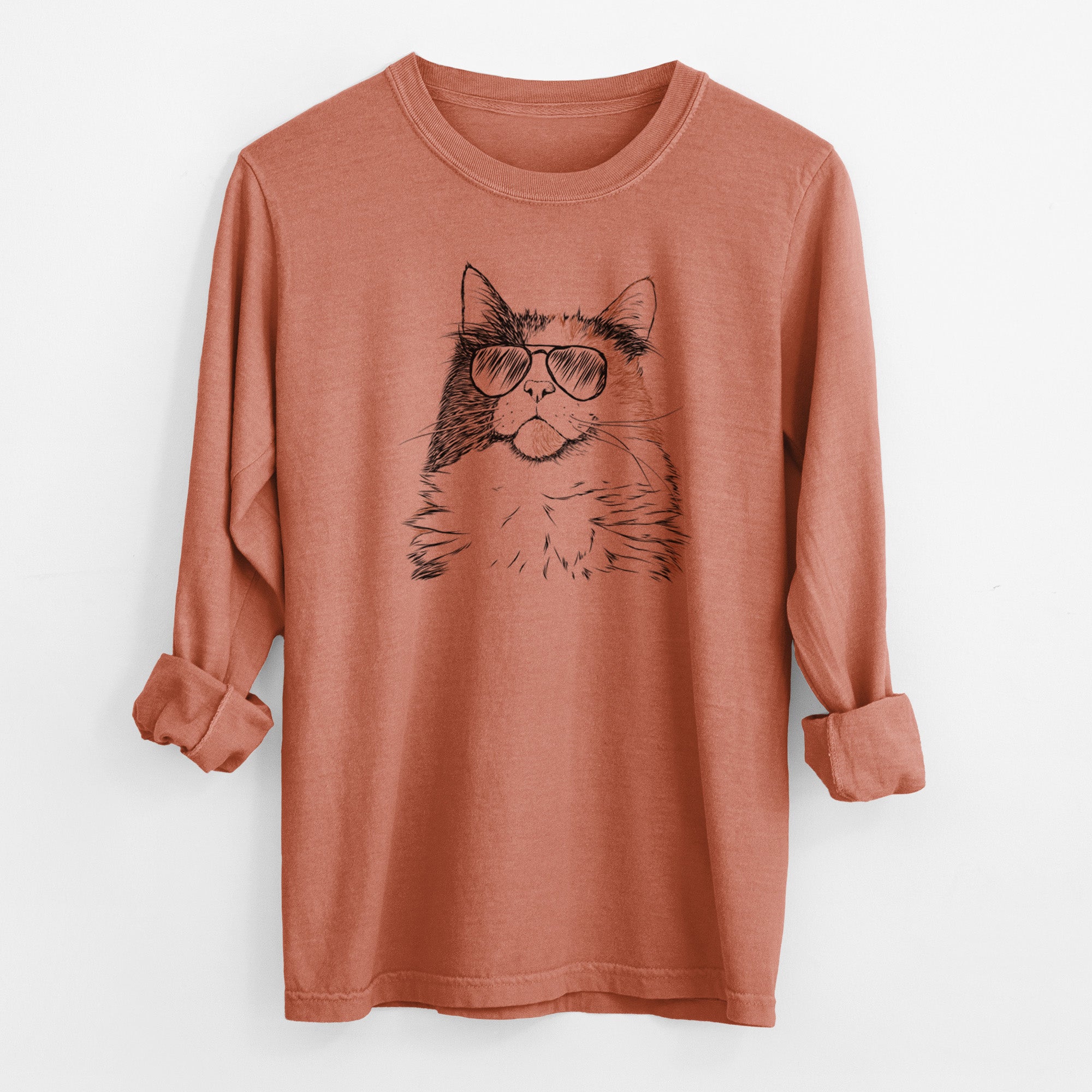 Aviator Greta the Calico Cat - Men's Heavyweight 100% Cotton Long Sleeve