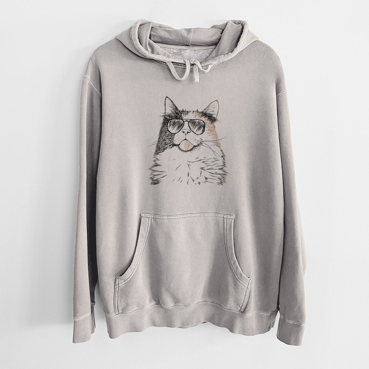 Aviator Greta the Calico Cat - Unisex Pigment Dyed Hoodie