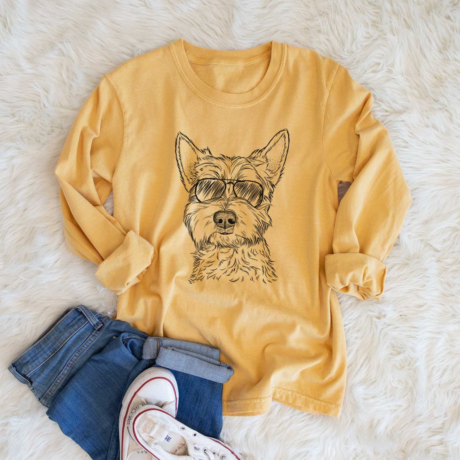 Aviator Grizel the West Highland Terrier - Men's Heavyweight 100% Cotton Long Sleeve