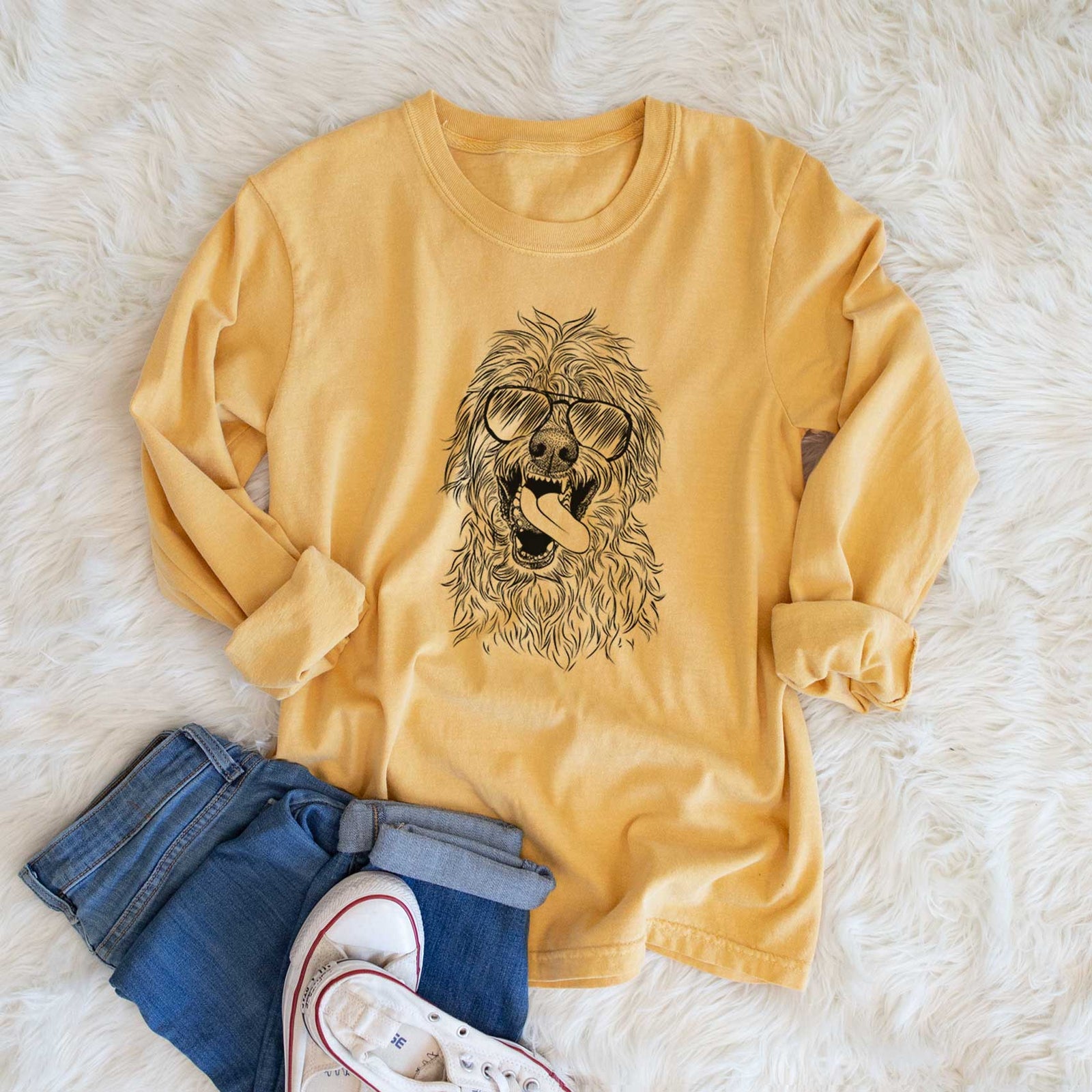 Aviator Groot the Irish Wolfhound - Men's Heavyweight 100% Cotton Long Sleeve