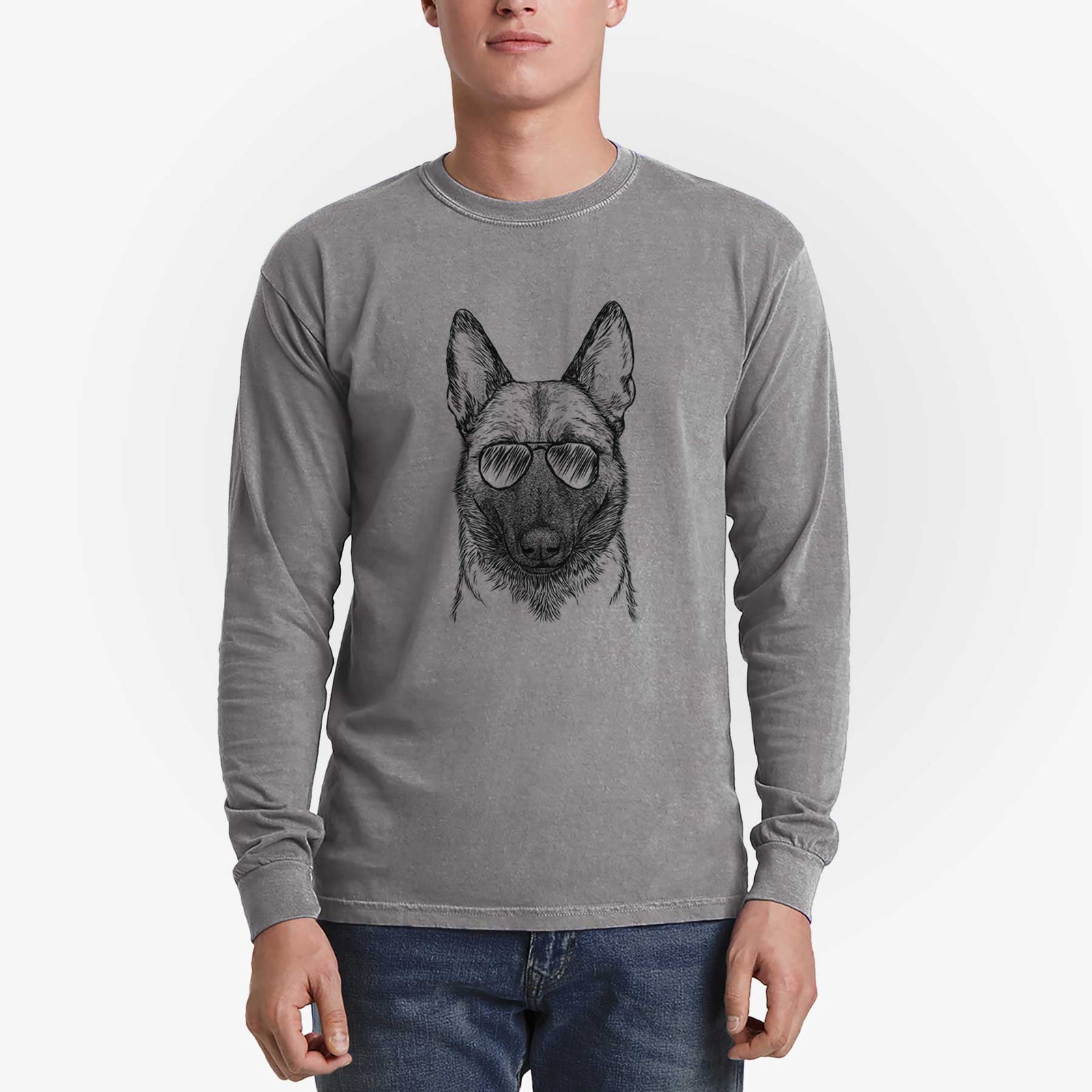 Aviator Gunther the Belgian Malinois - Men's Heavyweight 100% Cotton Long Sleeve