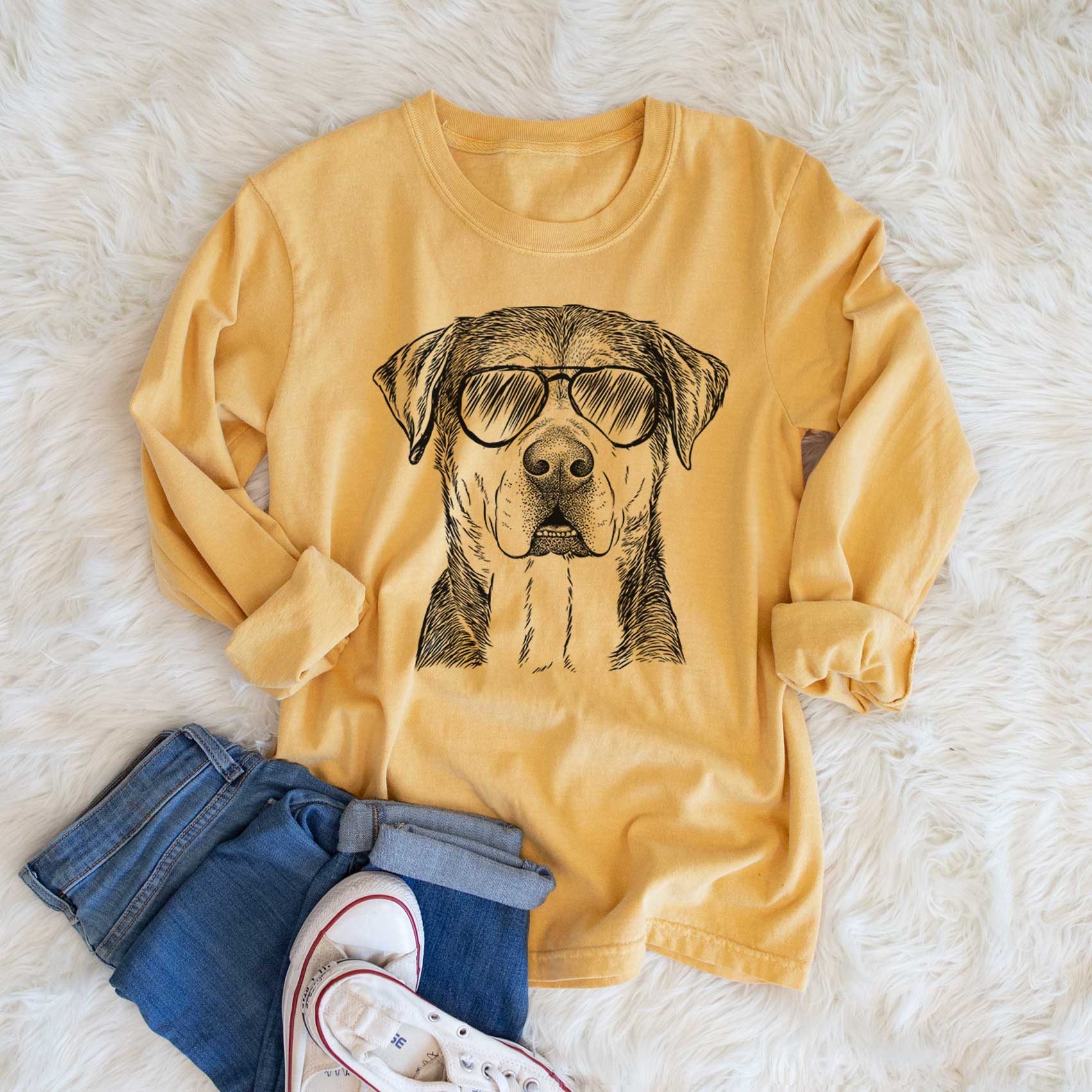 Aviator Gus the Rottweiler Mix - Men's Heavyweight 100% Cotton Long Sleeve