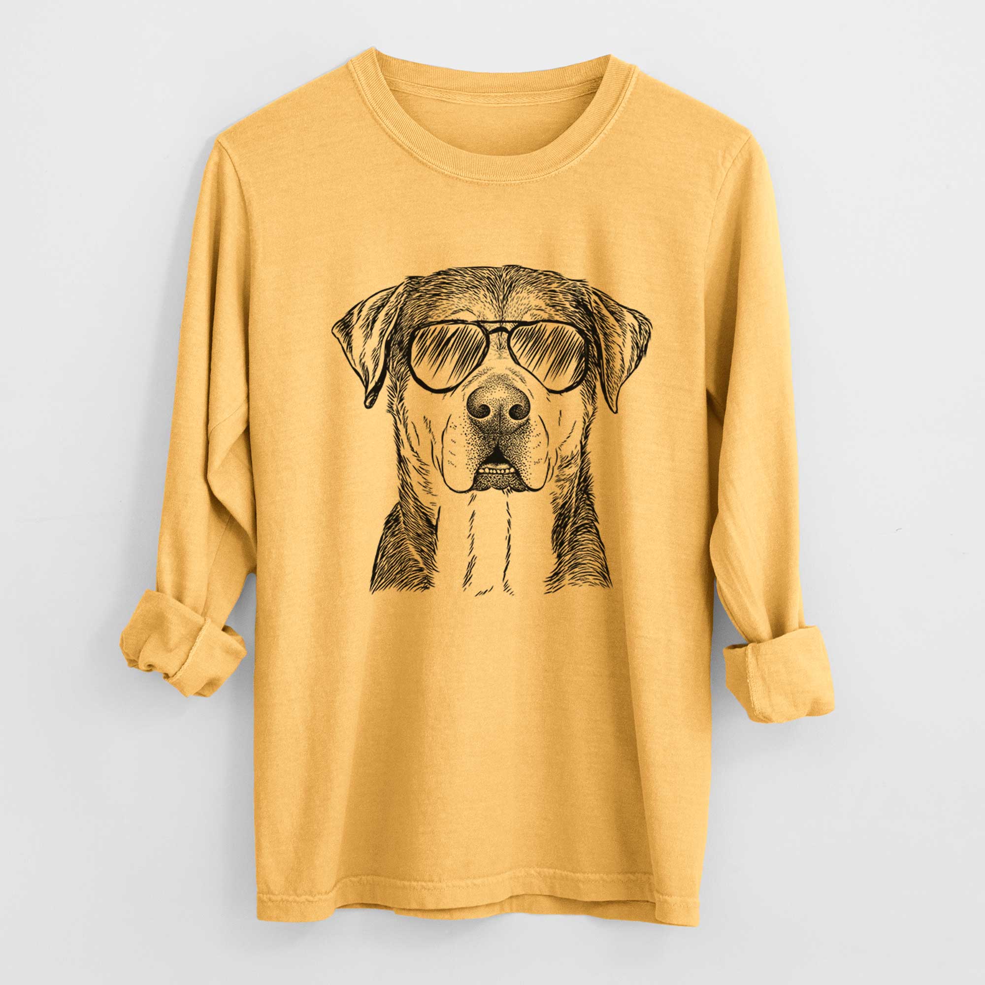 Aviator Gus the Rottweiler Mix - Men's Heavyweight 100% Cotton Long Sleeve